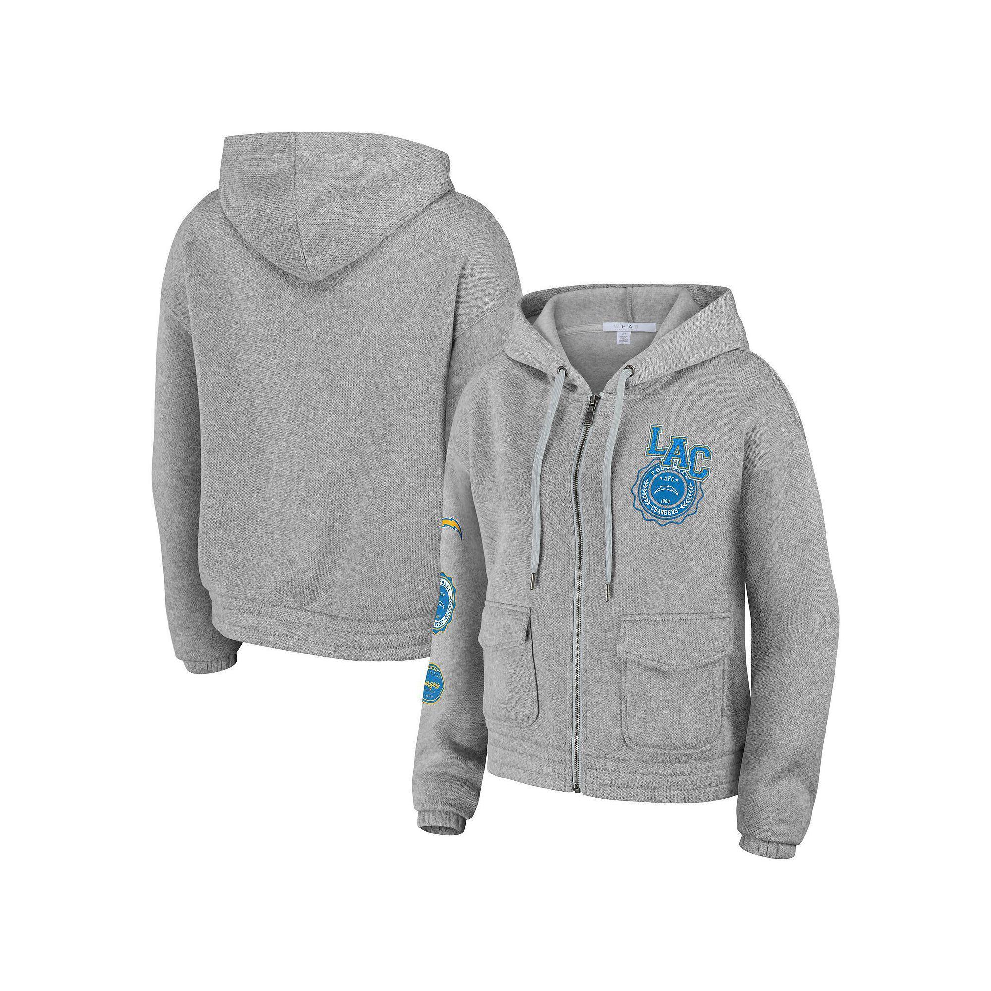 Women's WEAR by Erin Andrews Heather Gray Los Angeles Chargers Full-Zip Hoodie, Size: Small, Grey Product Image