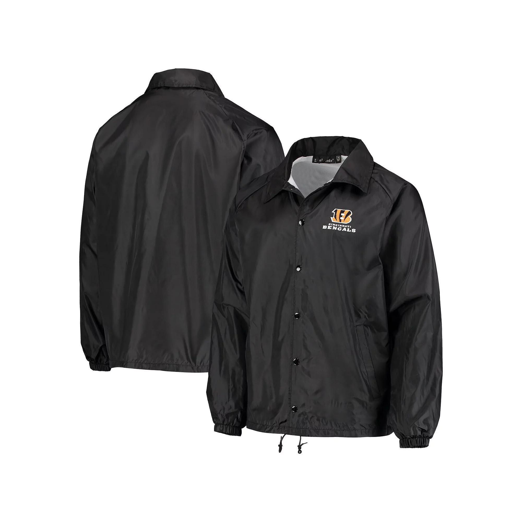Men's Black Cincinnati Bengals Coaches Classic Raglan Full-Snap Windbreaker Jacket, Size: Large Product Image