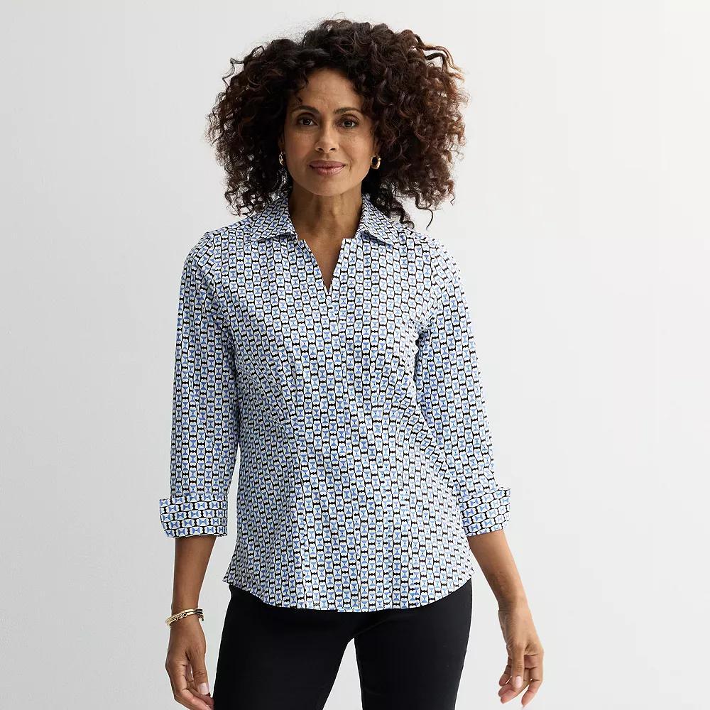 Women's Croft & Barrow® Tailored Button-Down Shirt, Size: Small, Blue Square Hearts Product Image