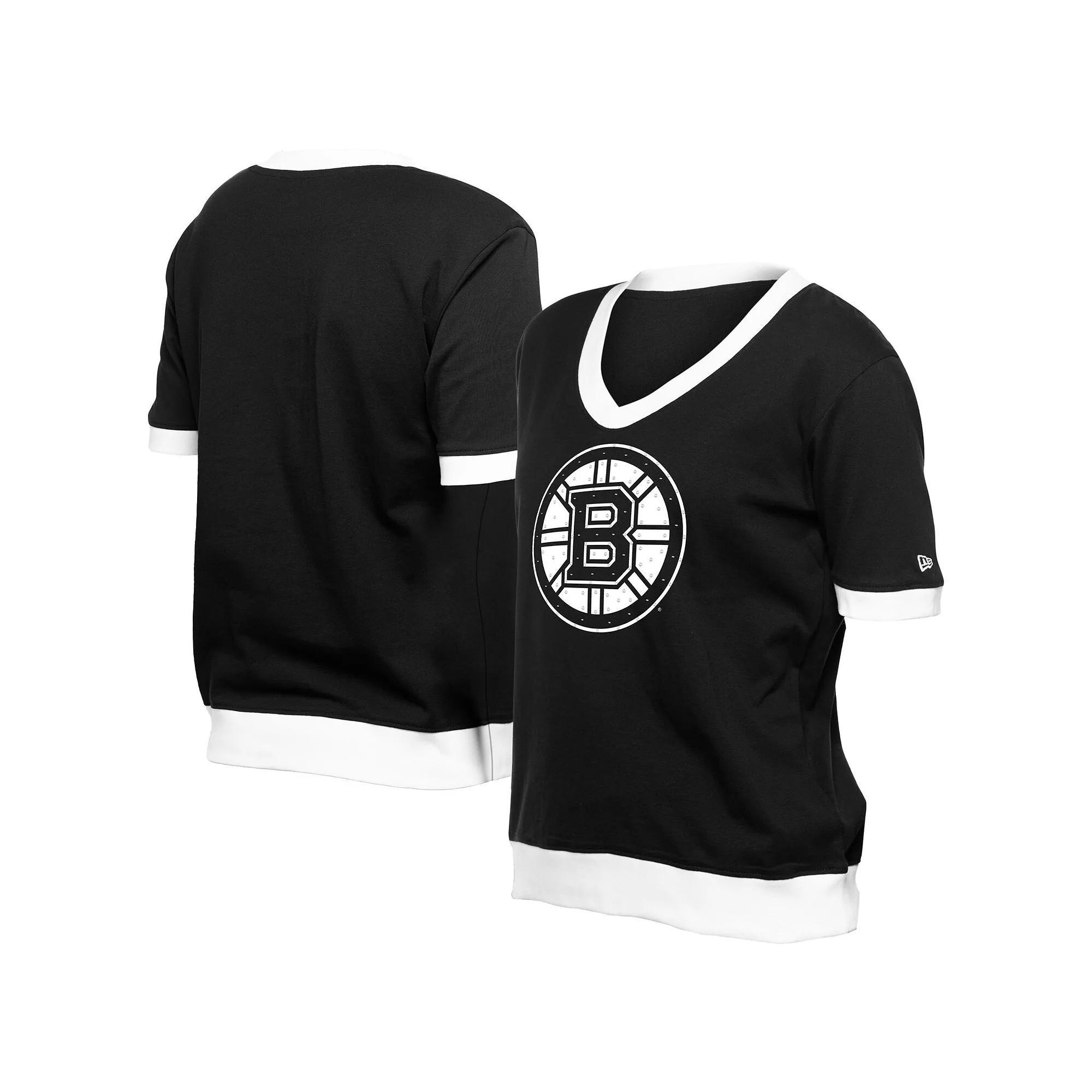 Women's New Era Black Boston Bruins Game Day Rhinestuds T-Shirt, Size: XL Product Image
