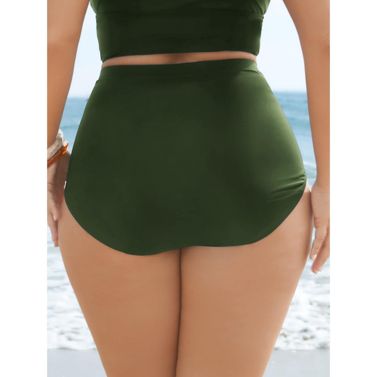 Plus Size High Rise Ruched Plain Swim Bottoms Women's Swimwear ArmyGreen Beach Gathered High stretch Skinny High Rise Curve Swim Bottoms BloomChic 14-16/1X Product Image
