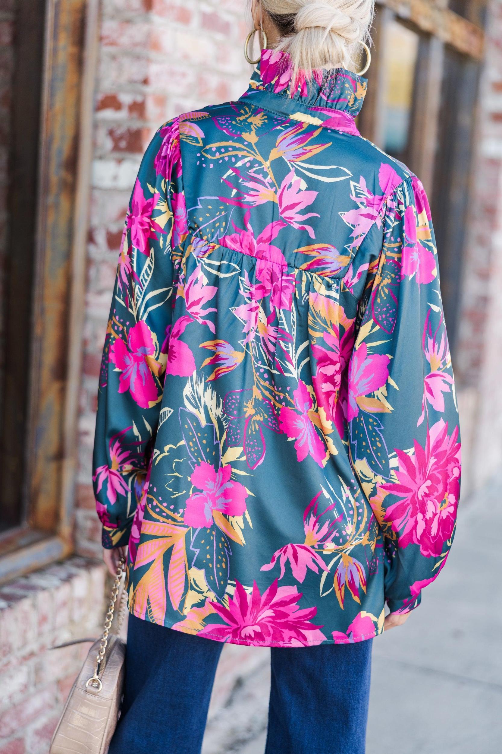 Always With Love Pink & Teal Floral Blouse Female Product Image