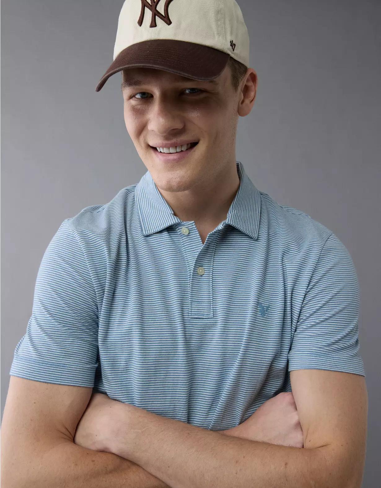AE 24/7 Club Logo Striped Polo Shirt Product Image