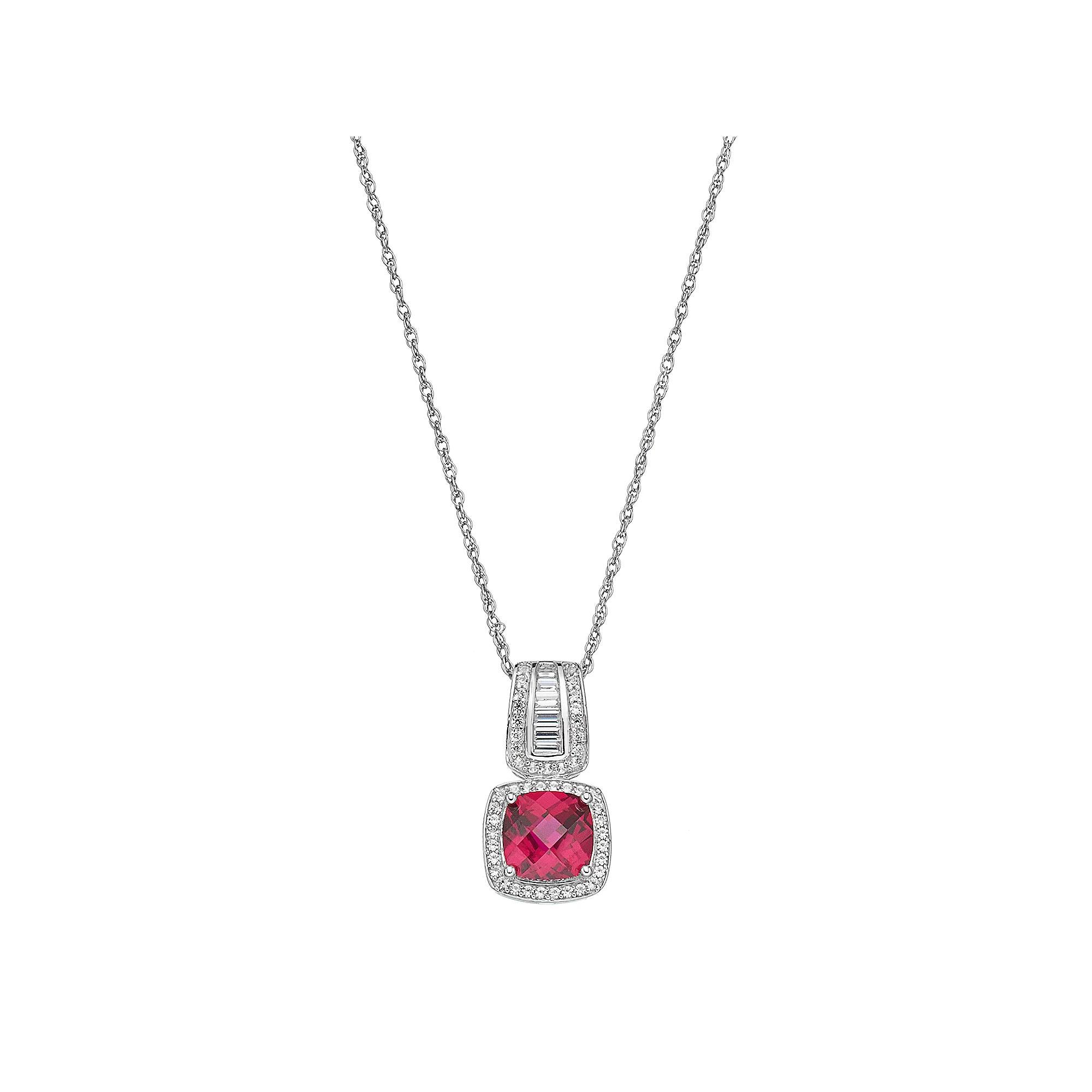 Sterling Silver Amethyst & Lab-Created White Sapphire Halo Pendant, Women's, Size: 18", Purple Product Image