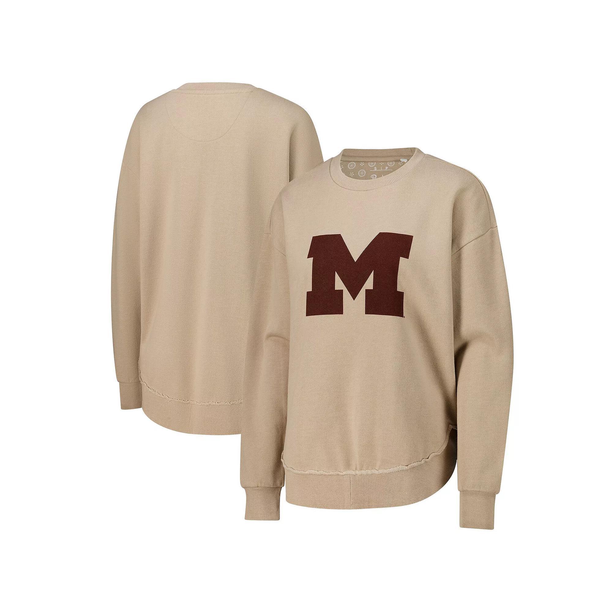 Women's Pressbox Tan Michigan Wolverines Poncho Fleece Pullover Sweatshirt, Size: Small, Team Product Image