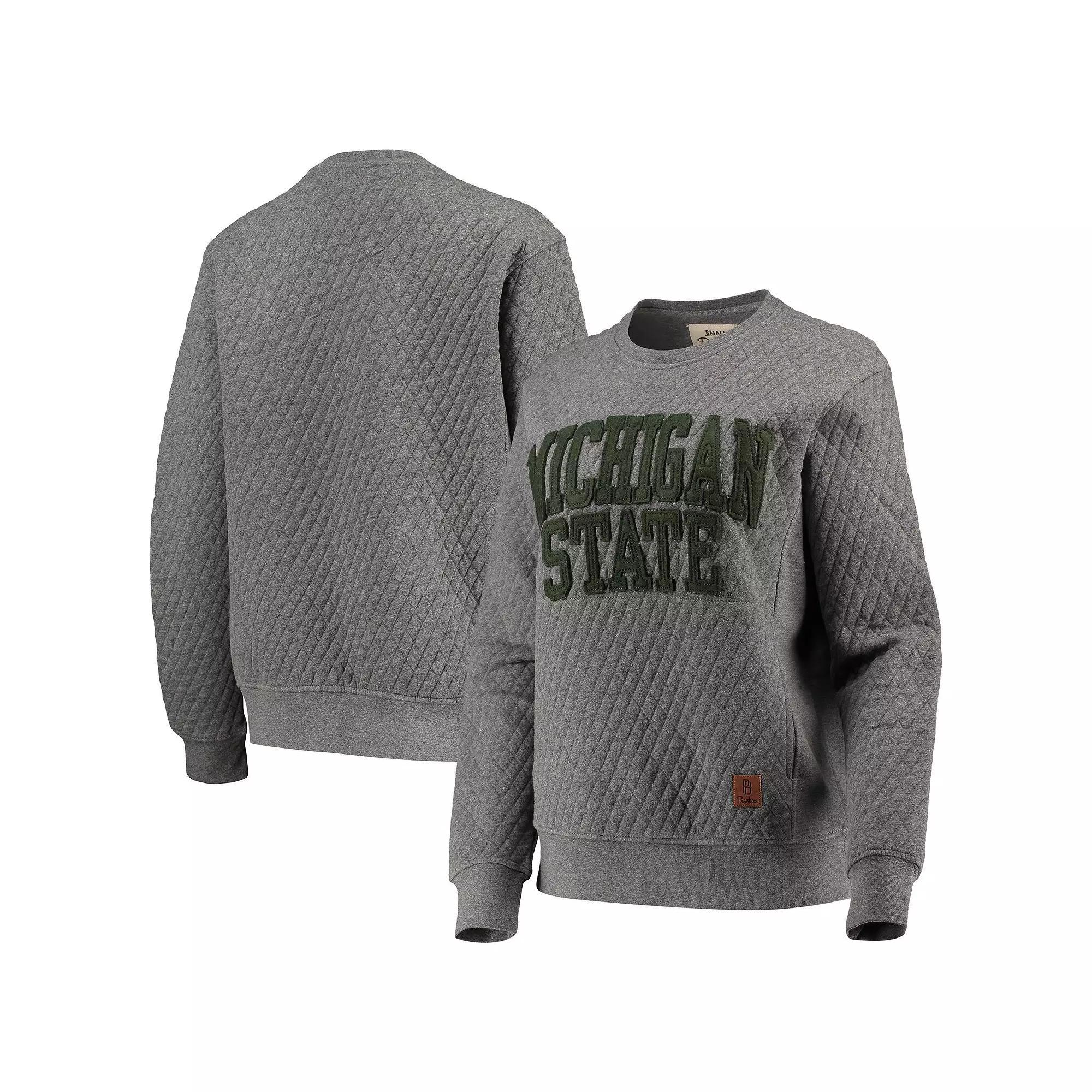 Womens Pressbox Heather Charcoal Michigan State Spartans Moose Quilted Pullover Sweatshirt Product Image
