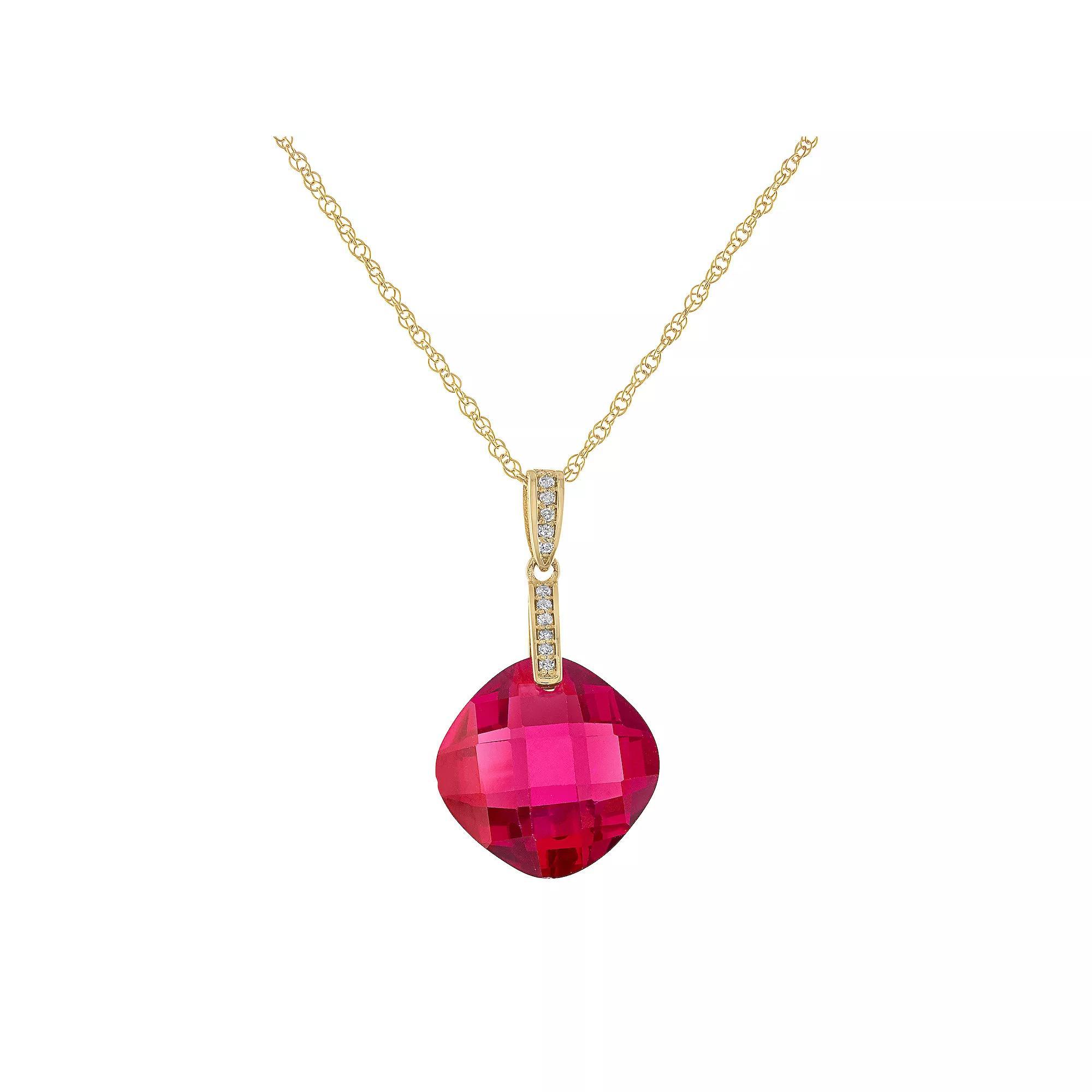 Tiara 14k Gold Gemstone & Diamond Accent Pendant Necklace, Women's, Size: 18", Lab Created Red Product Image