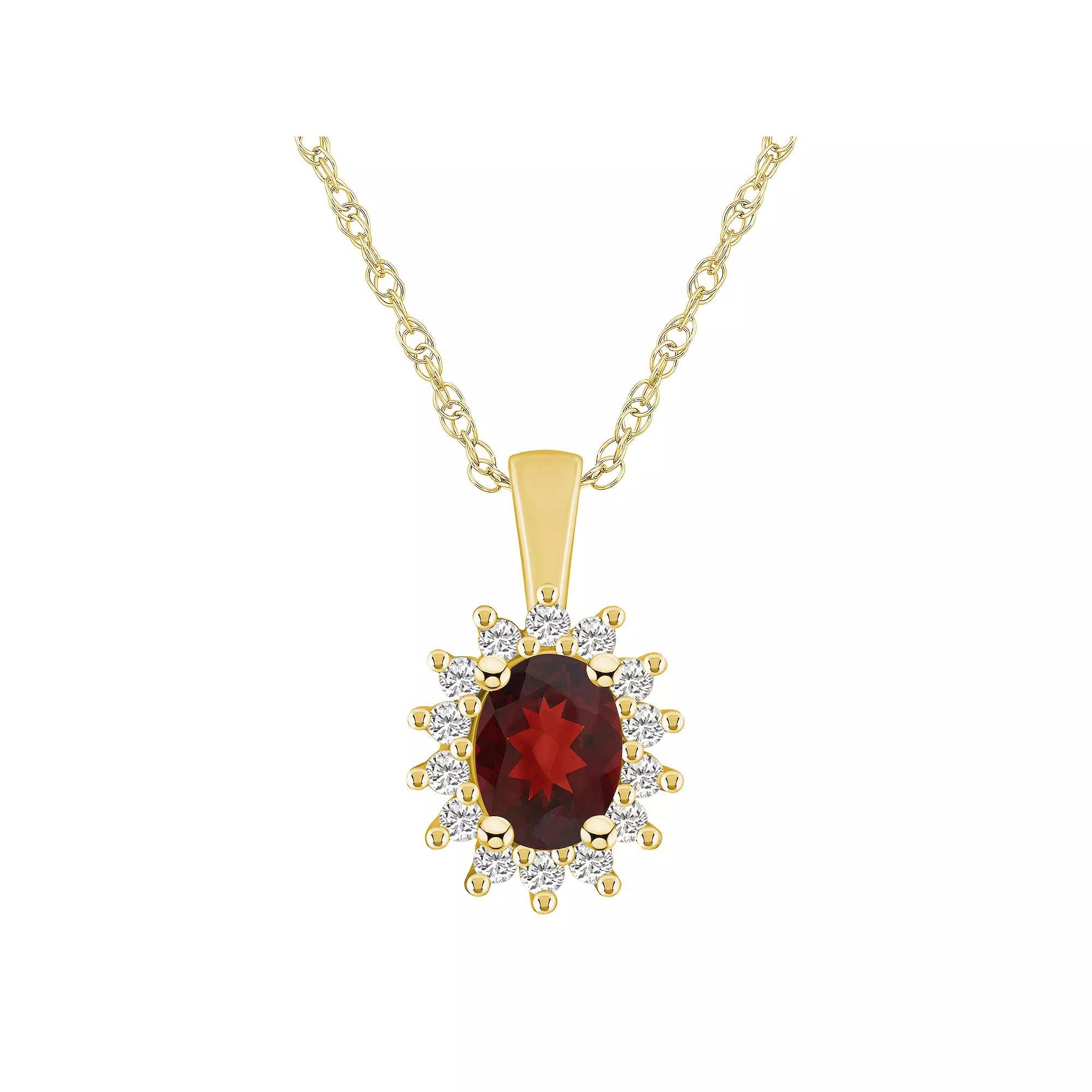 Alyson Layne 14k Gold Oval Garnet & 1/3 Carat T.W. Diamond Halo Pendant Necklace, Women's, Size: 18" Product Image