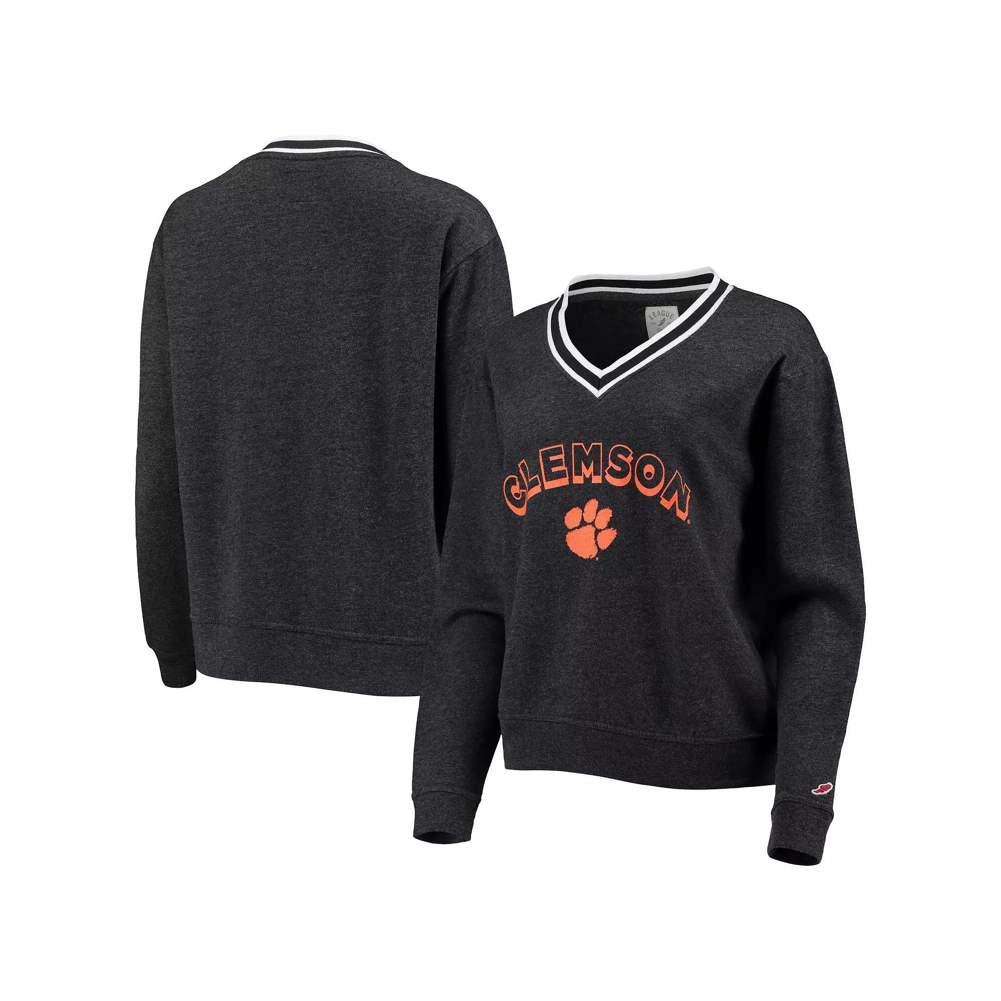 Womens League Collegiate Wear Heathered Black Clemson Tigers Victory Springs Tri-Blend V-Neck Pullover Sweatshirt Product Image