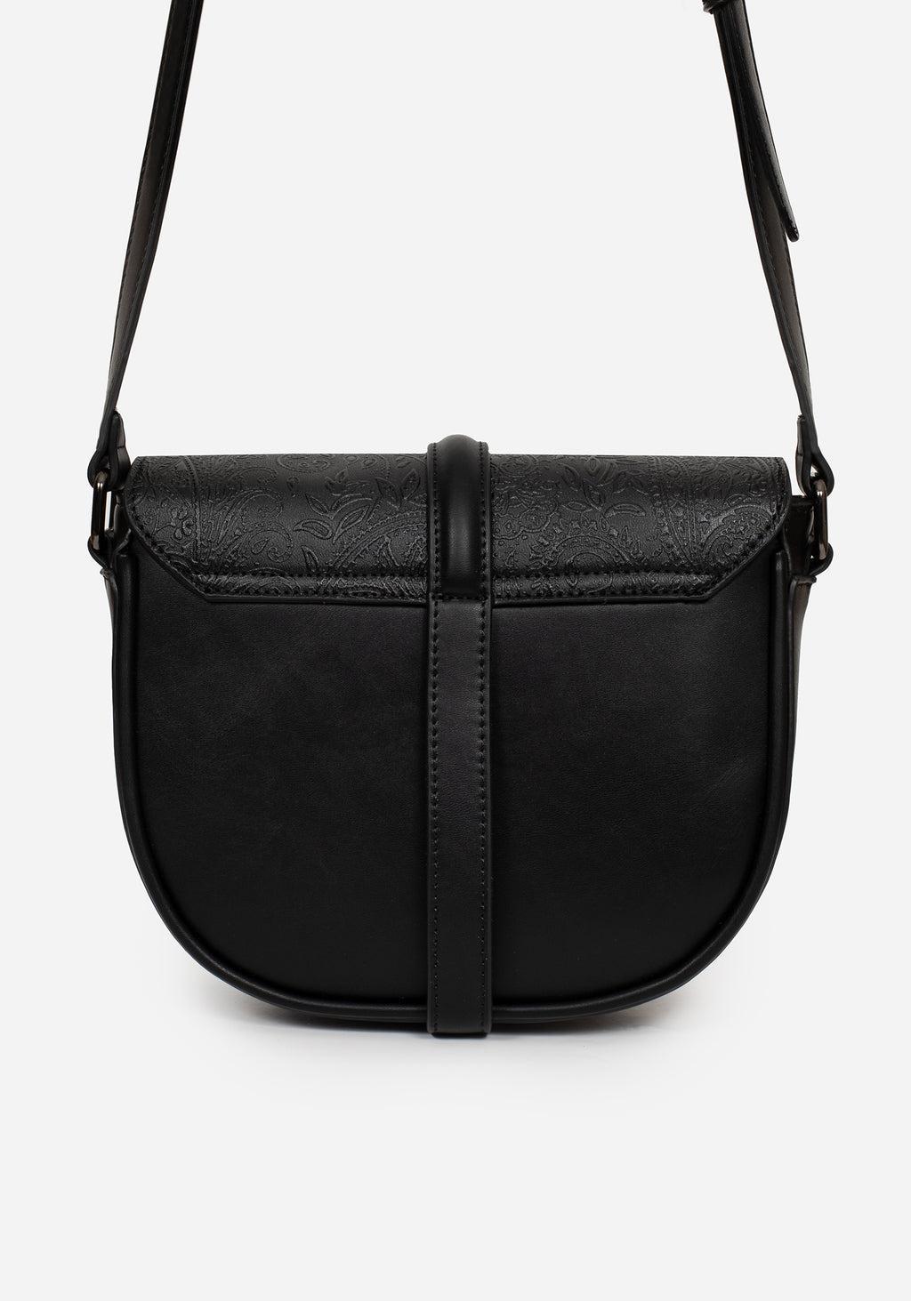 Cypress Paisley Debossed Crossbody Satchel Bag - Black Product Image