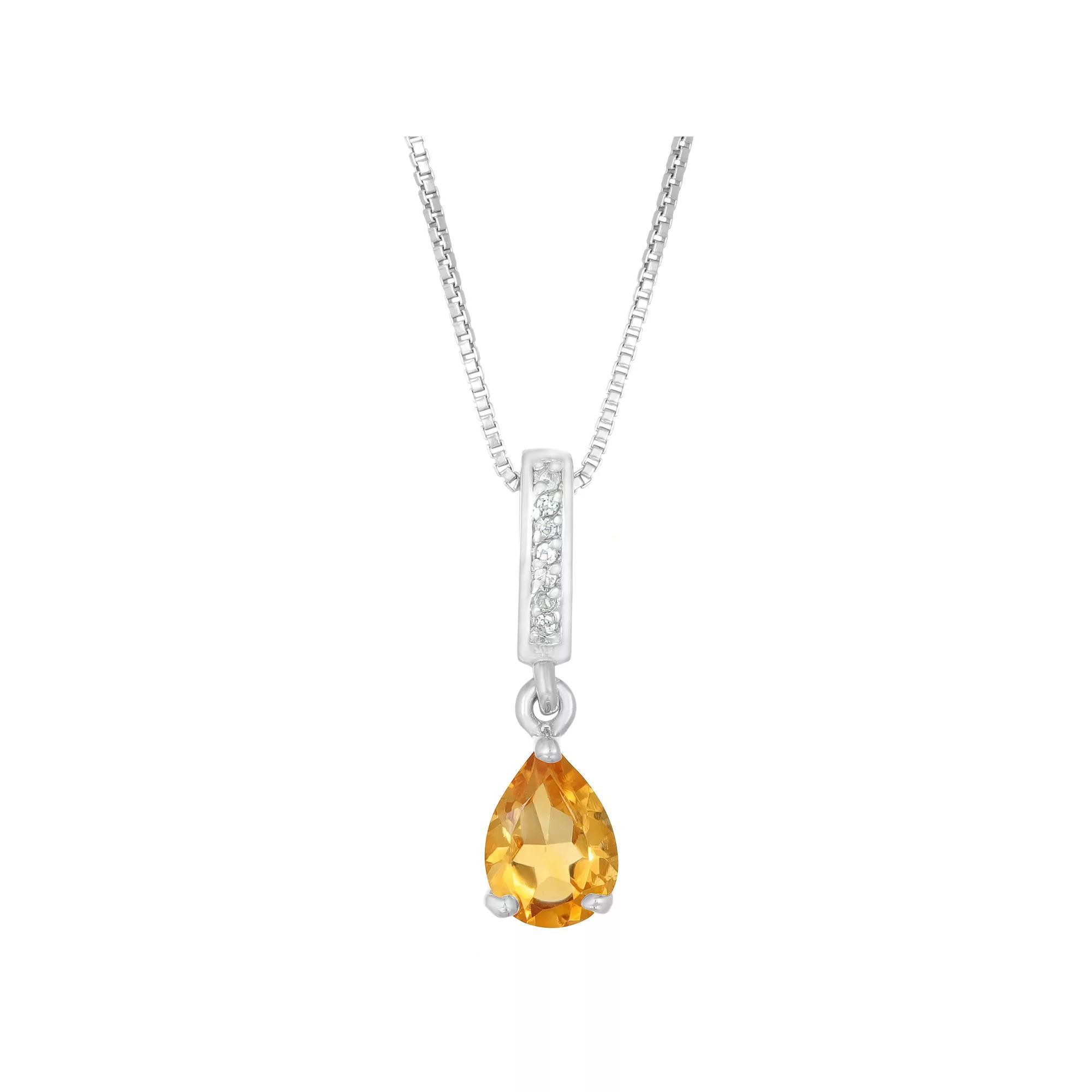 Gemminded Sterling Silver White Topaz Accent & Citrine Pendant Necklace, Women's, Size: 18" Product Image