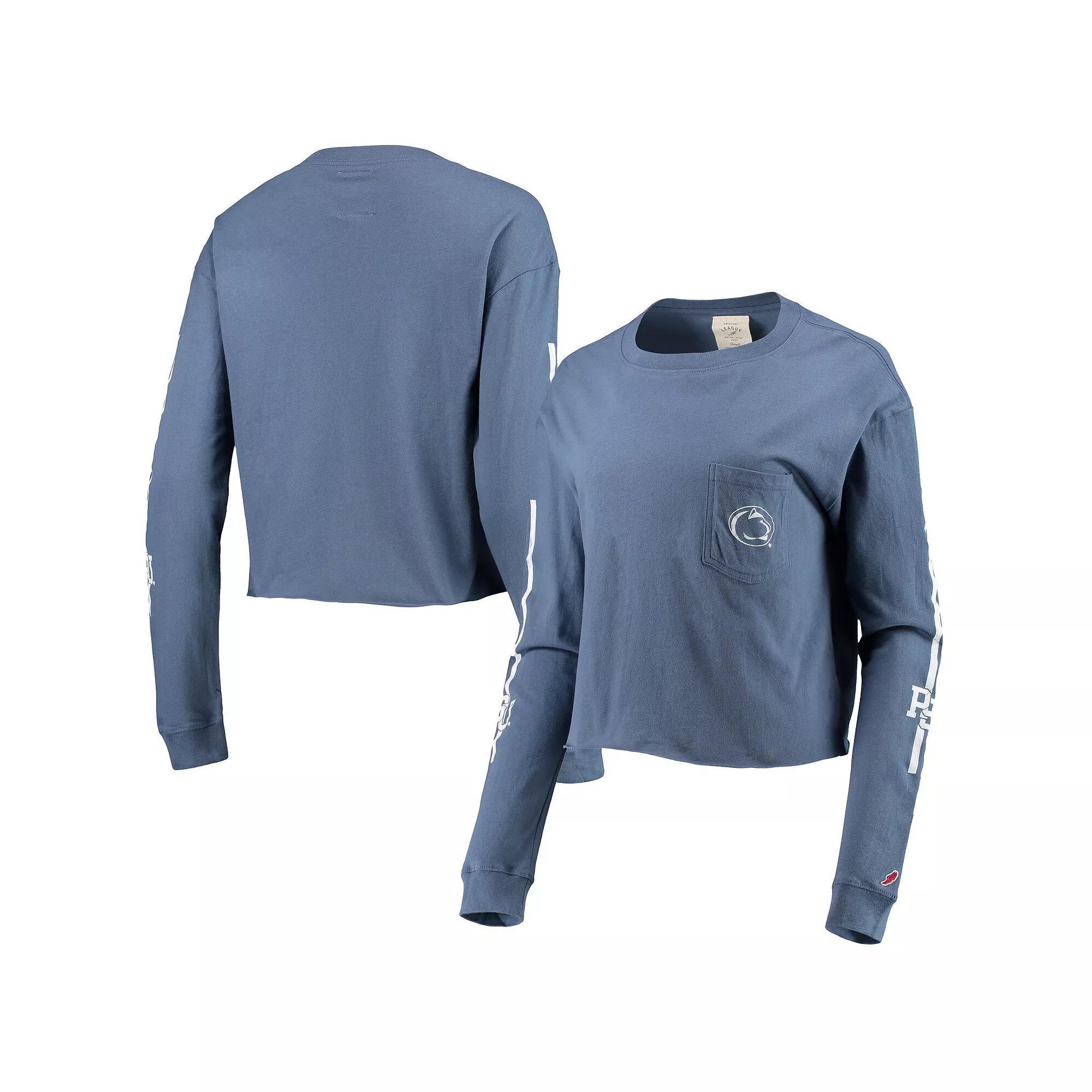 Women's League Collegiate Wear Navy Penn State Nittany Lions Clothesline Cotton Midi Crop Long Sleeve T-Shirt, Size: Large, Blue Product Image