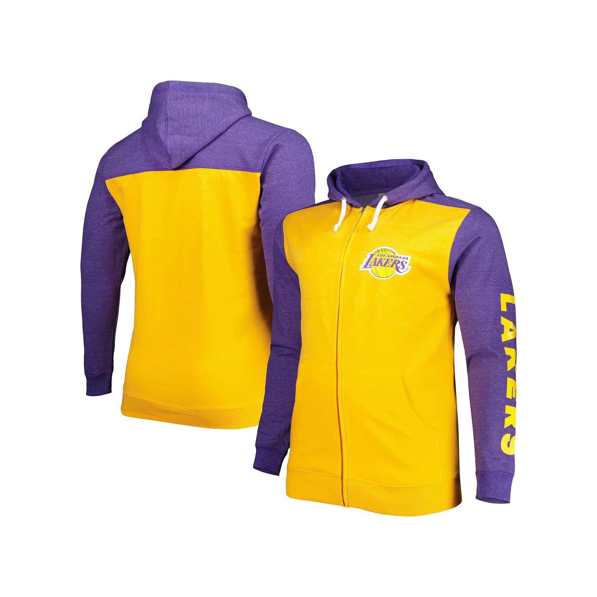 Men's Fanatics Branded Gold/Purple Los Angeles Lakers Big & Tall Down and Distance Full-Zip Hoodie, Size: 3XB Product Image