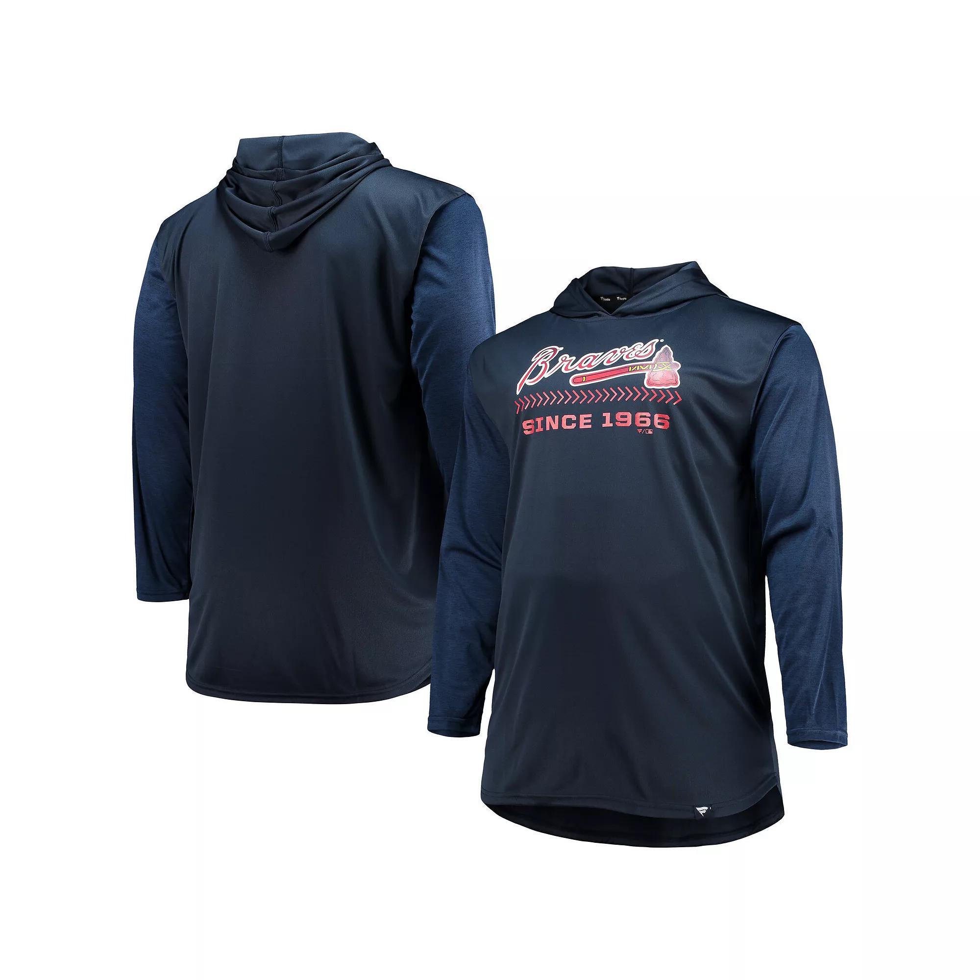 Men's Navy/Heathered Navy Atlanta Braves Big & Tall Wordmark Club Pullover Hoodie, Size: 3XB, Blue Product Image