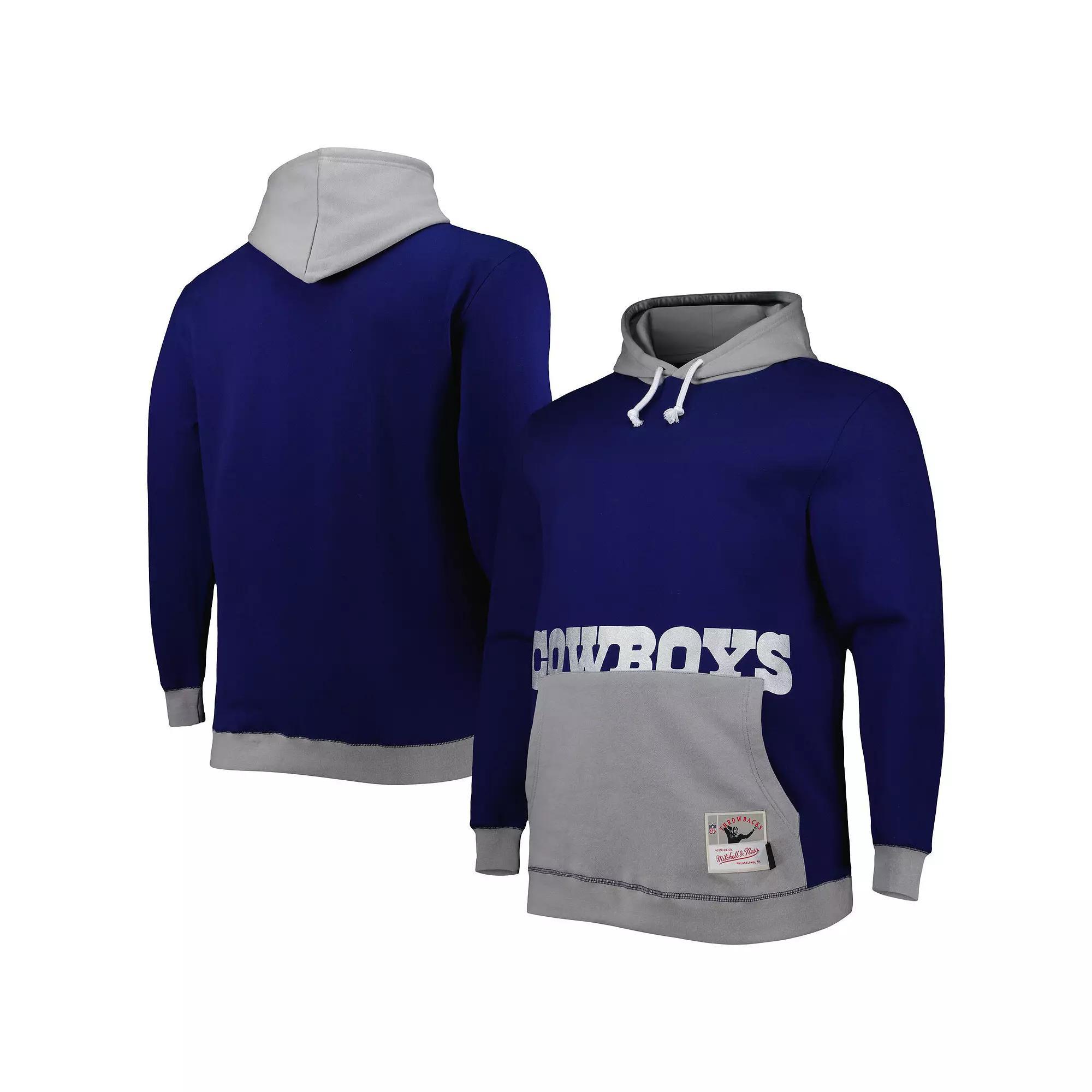 Men's Mitchell & Ness Navy/Silver Dallas Cowboys Big & Tall Big Face Pullover Hoodie, Size: 3XLT, Blue Product Image