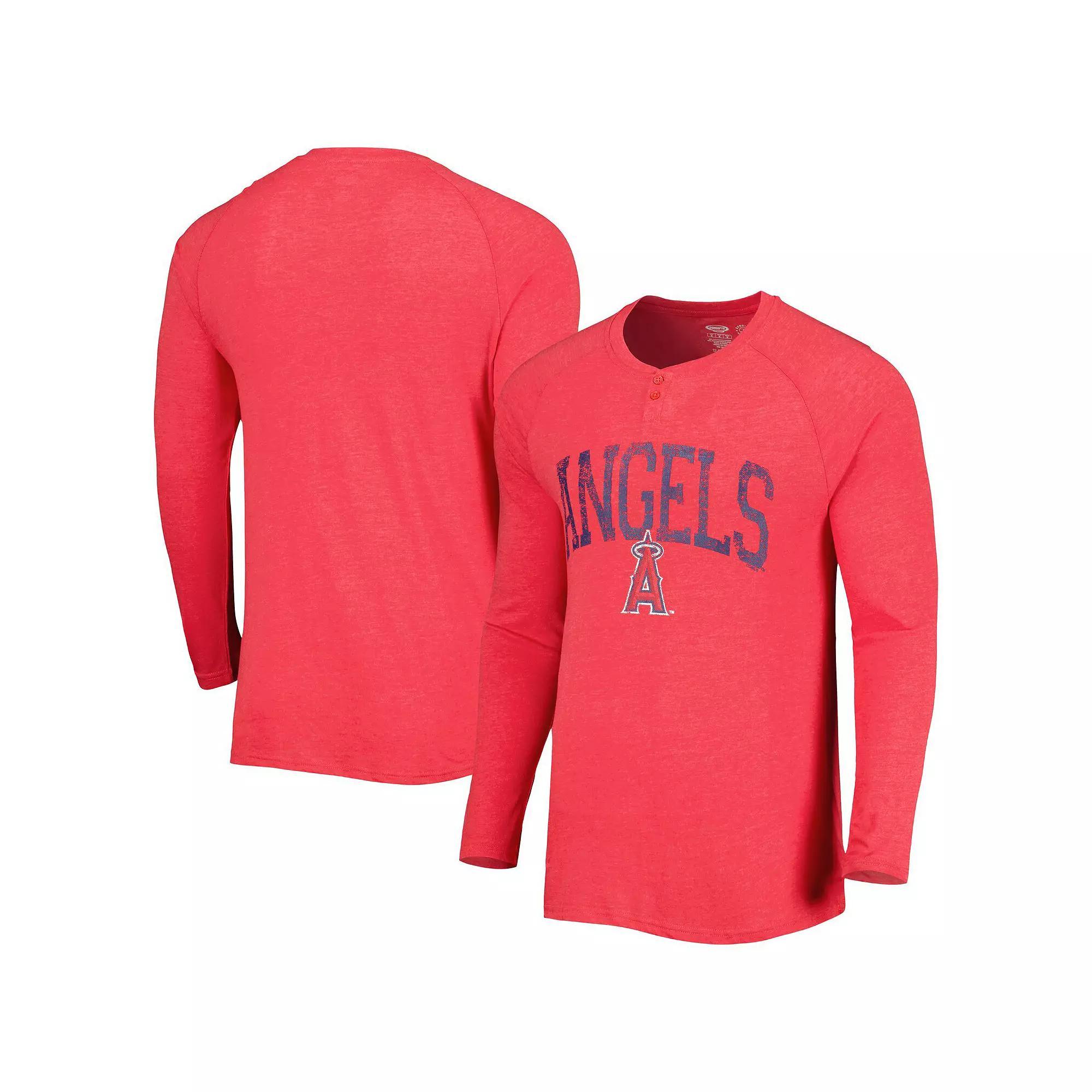 Men's Concepts Sport Red Los Angeles Angels Inertia Raglan Long Sleeve Henley T-Shirt, Size: 2XL Product Image