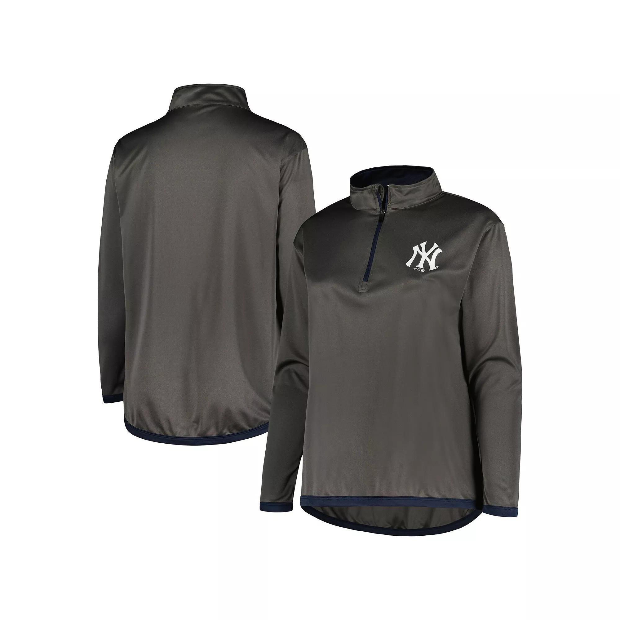 Women's Profile Charcoal New York Yankees Plus Size Quarter-Zip Jacket, Size: 4XL Product Image