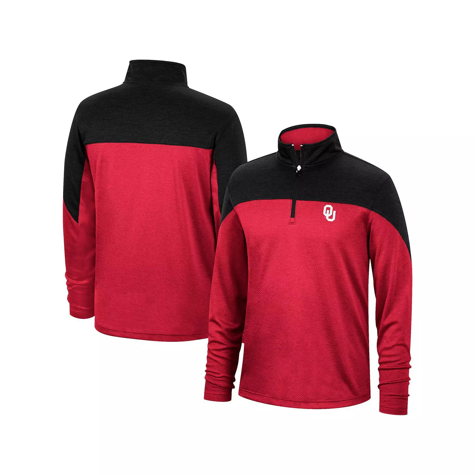 Men's Top of the World Crimson/Heathered Black Oklahoma Sooners Textured Color Block Quarter-Zip Top, Size: XL Product Image