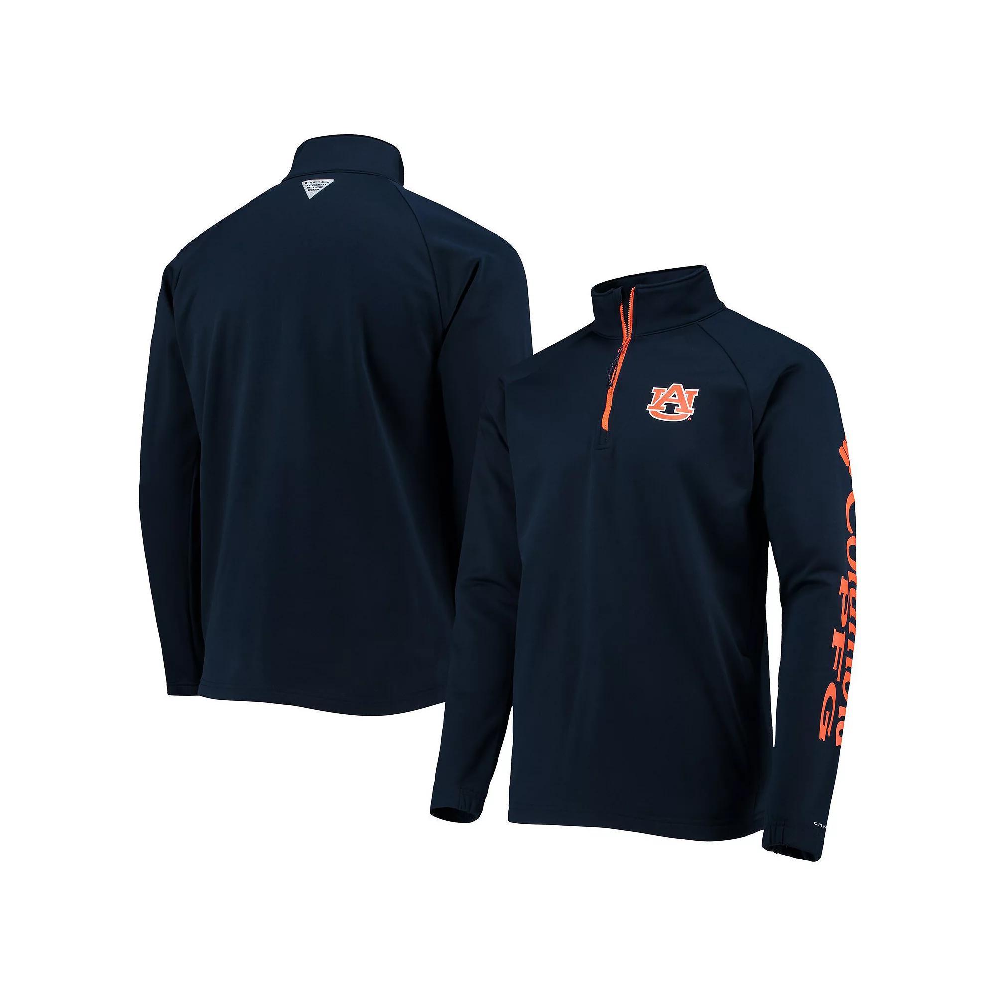 Men's Columbia Navy Auburn Tigers Terminal Tackle Fleece Raglan Omni-Shade Quarter-Zip Jacket, Size: Large, Blue Product Image