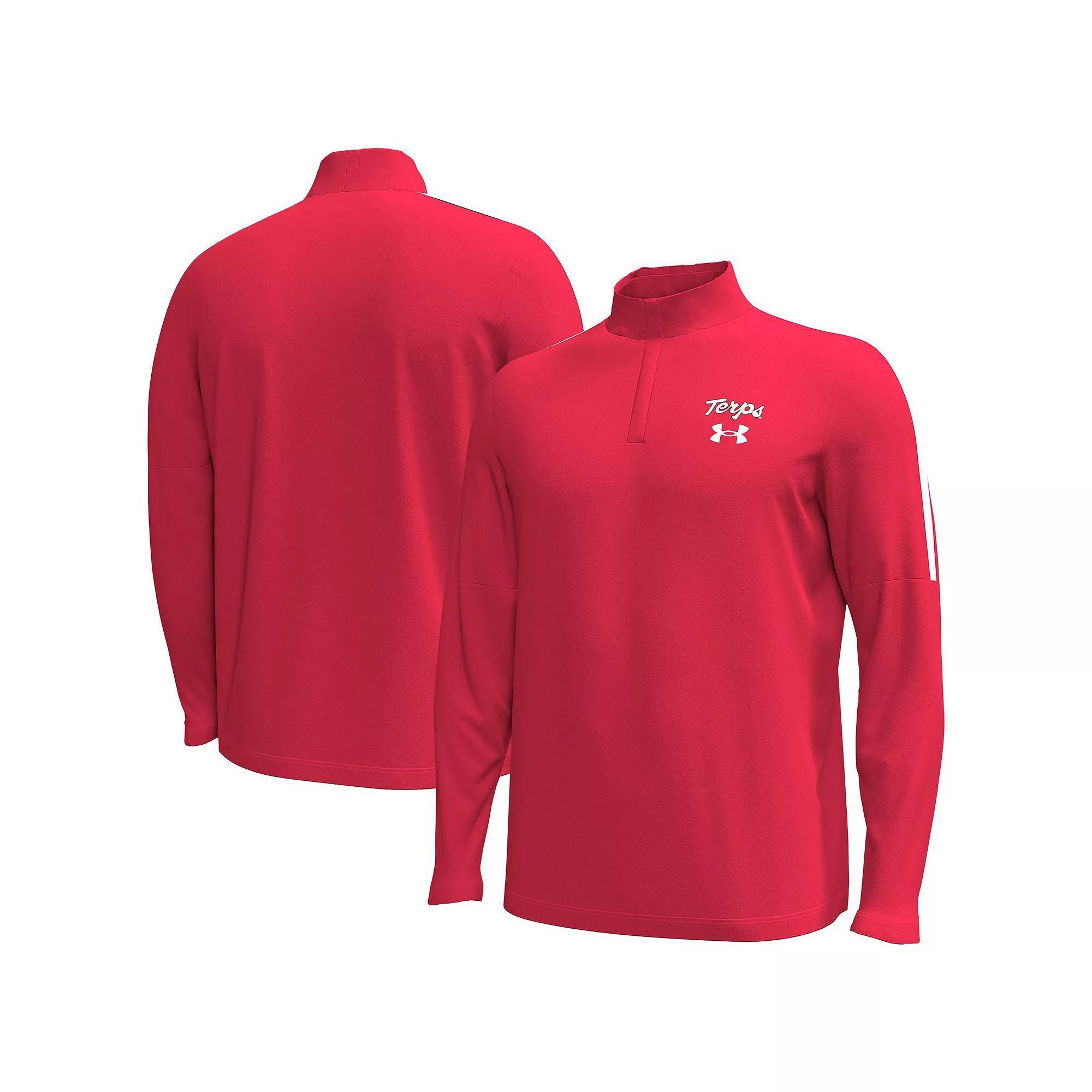 Men's Under Armour Red Maryland Terrapins Playoff Performance Quarter-Zip Jacket, Size: Large Product Image