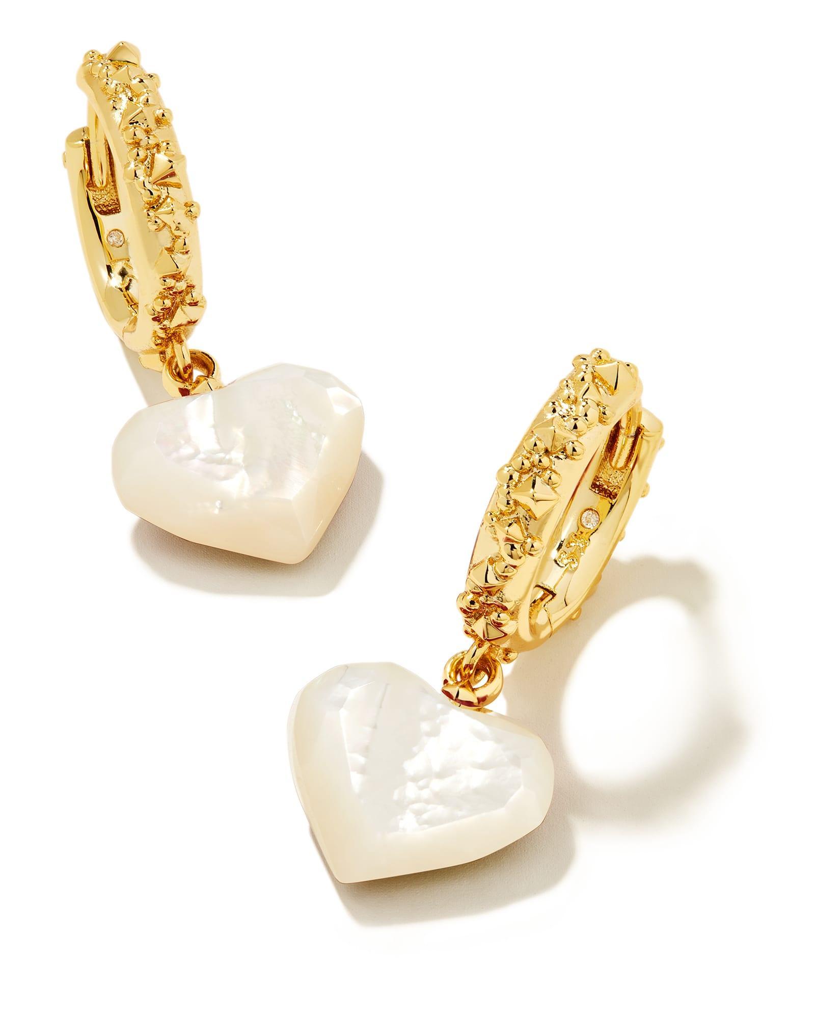 Penny Gold Heart Huggie Earrings in Green Malachite Product Image