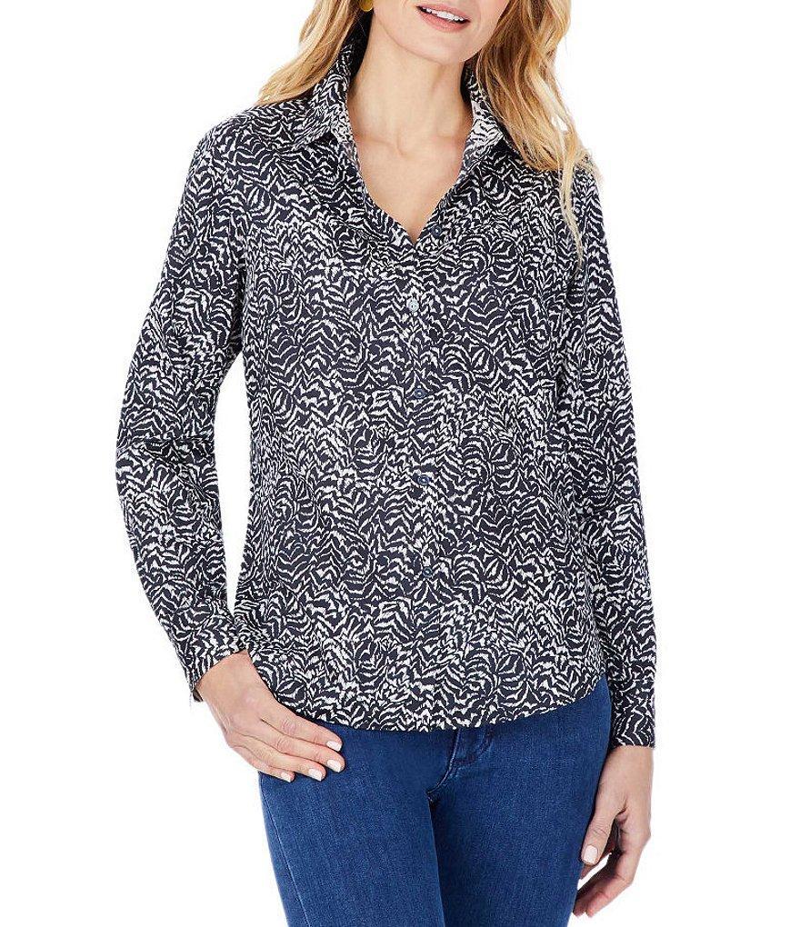 Foxcroft Ava Zebra Print Point Collar Long Sleeve Button Front Shirt Product Image