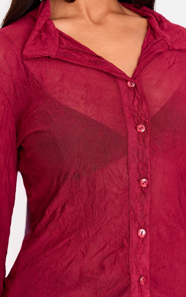 Plum Crushed Mesh Long Sleeve Fitted Shirt Product Image