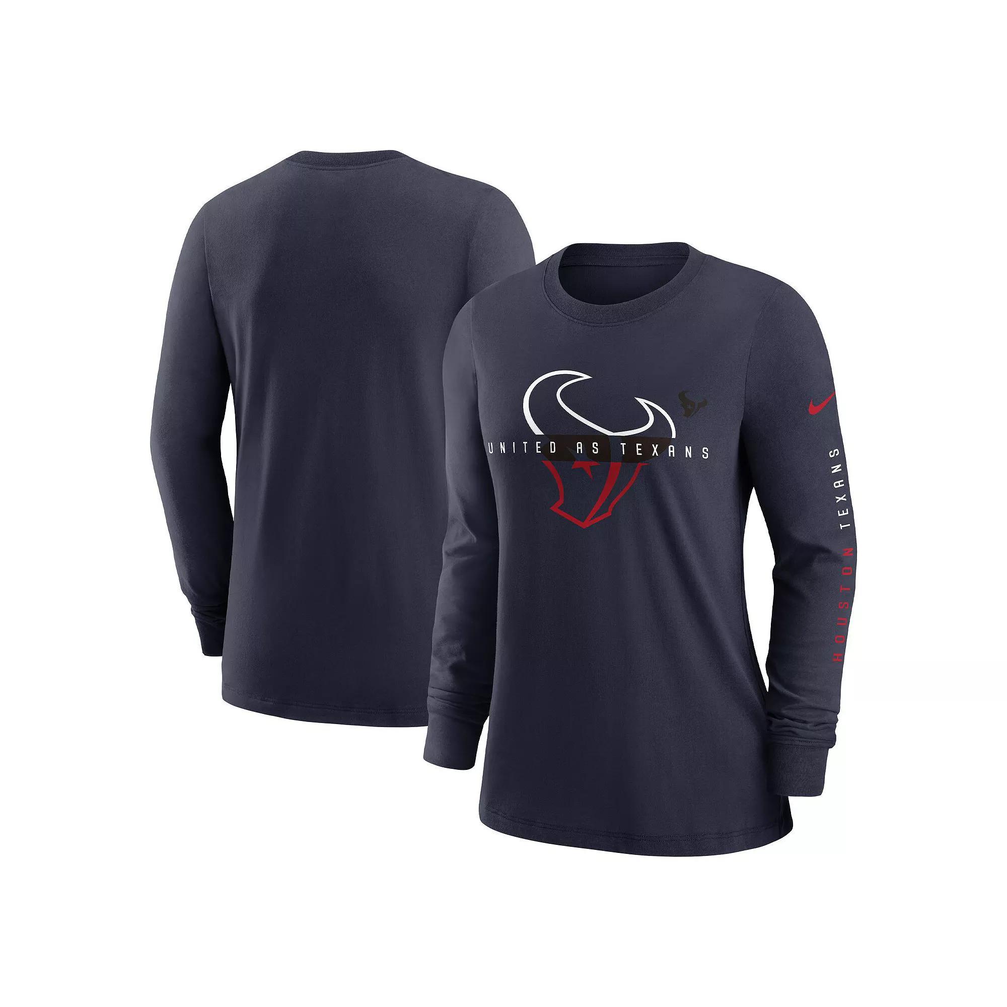 Women's Nike Navy Houston Texans Prime Split Long Sleeve T-Shirt, Size: XL, Blue Product Image