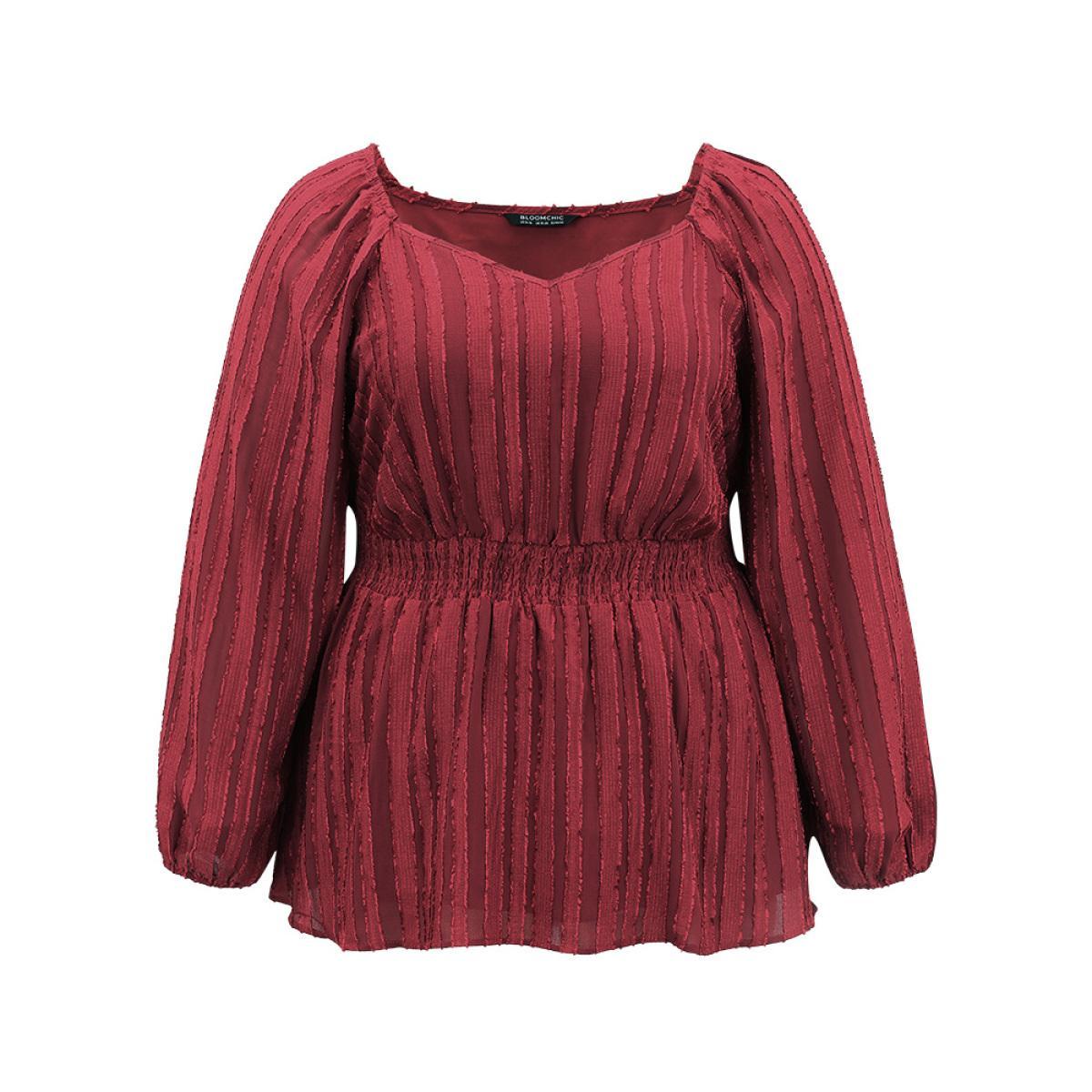Plus Size Scarlet Plain Textured Shirred Lantern Sleeve Gathered Blouse Women Glamour Long Sleeve Square Neck Party Blouses BloomChic 14-16/1X Product Image