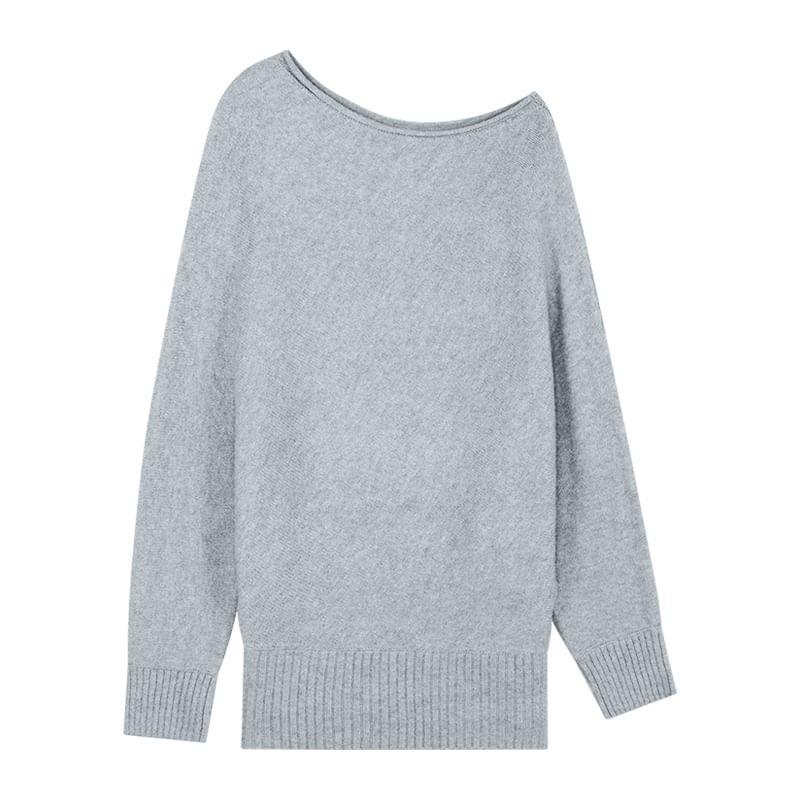 Set: Off-Shoulder Plain Oversized Sweater + High Waist Knit Hot Pants Product Image