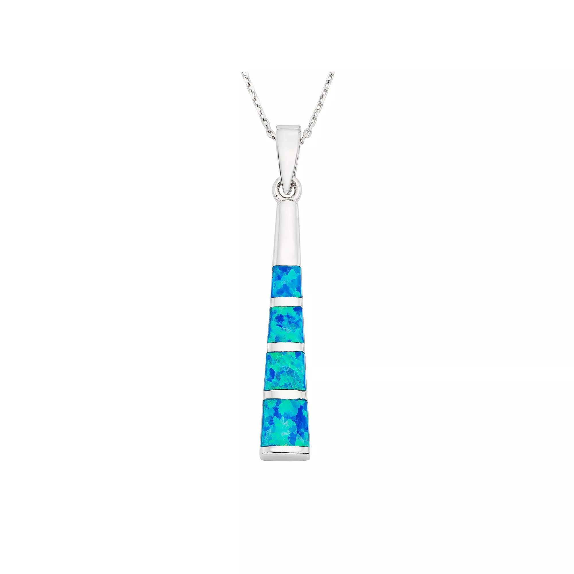 Lab-Created Blue Opal Sterling Silver Stick Pendant Necklace, Women's, Size: 18" Product Image