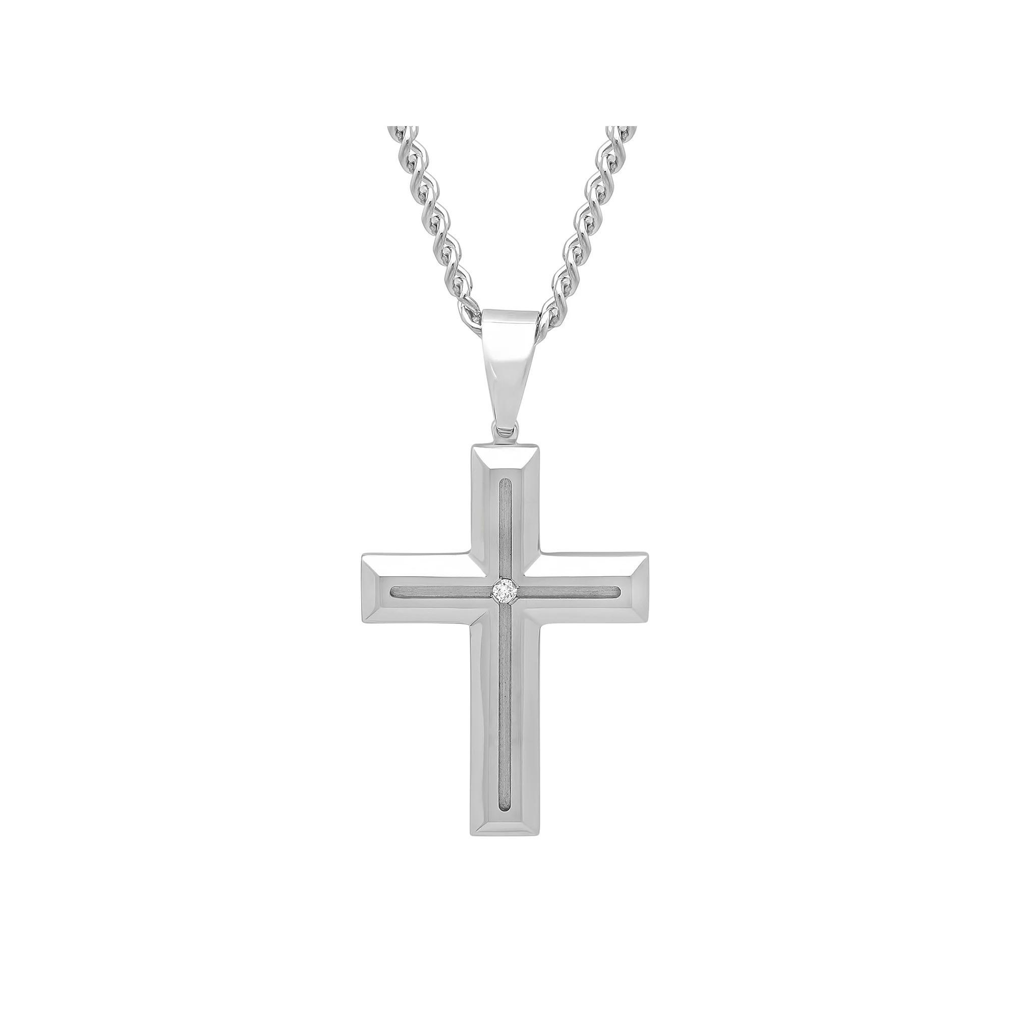 Mens Jewelry Nation Stainless Steel Diamond Accent Cross Pendant Necklace Product Image