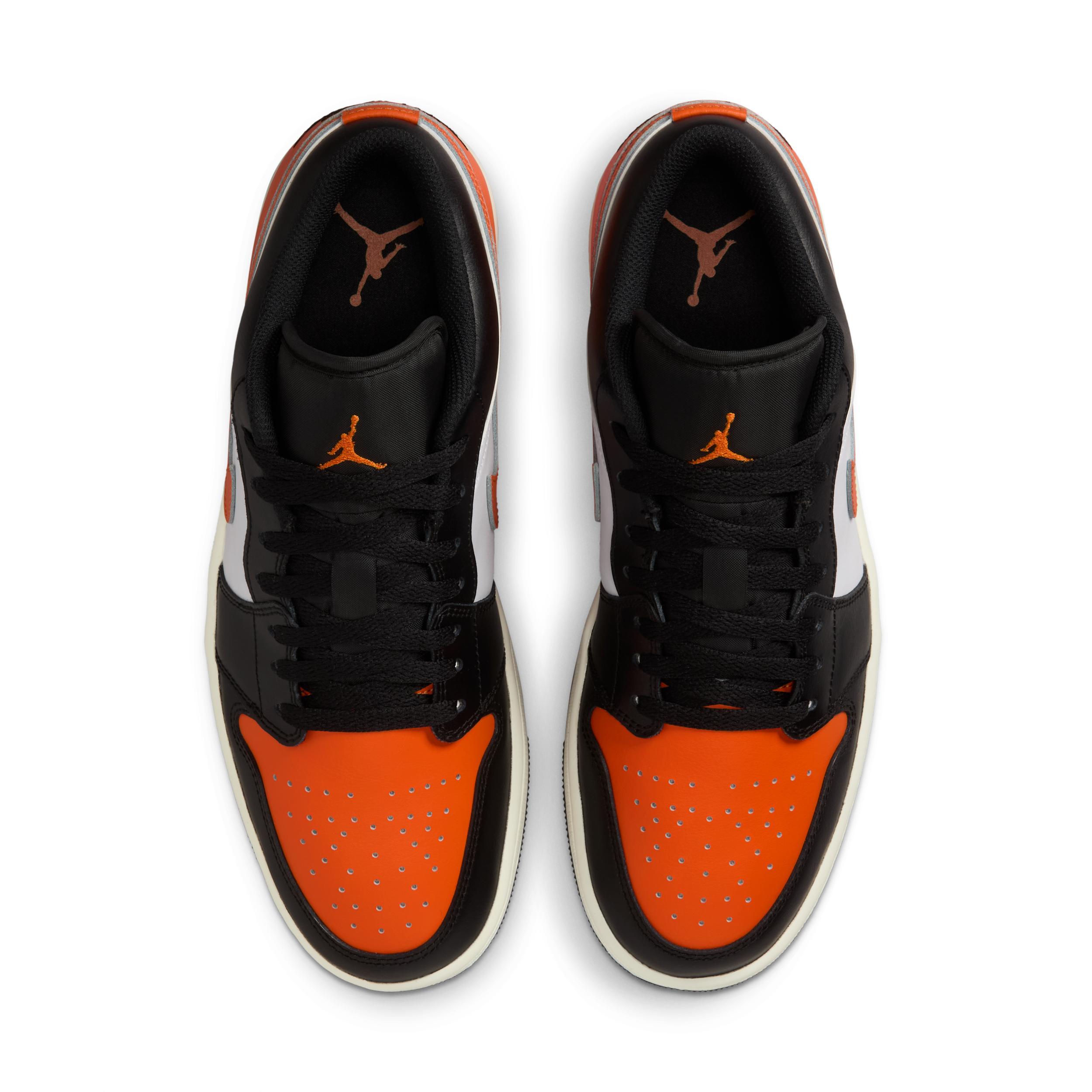 Jordan Mens Air Retro 1 Low Casual Shoes in Black/Starfish/White Product Image