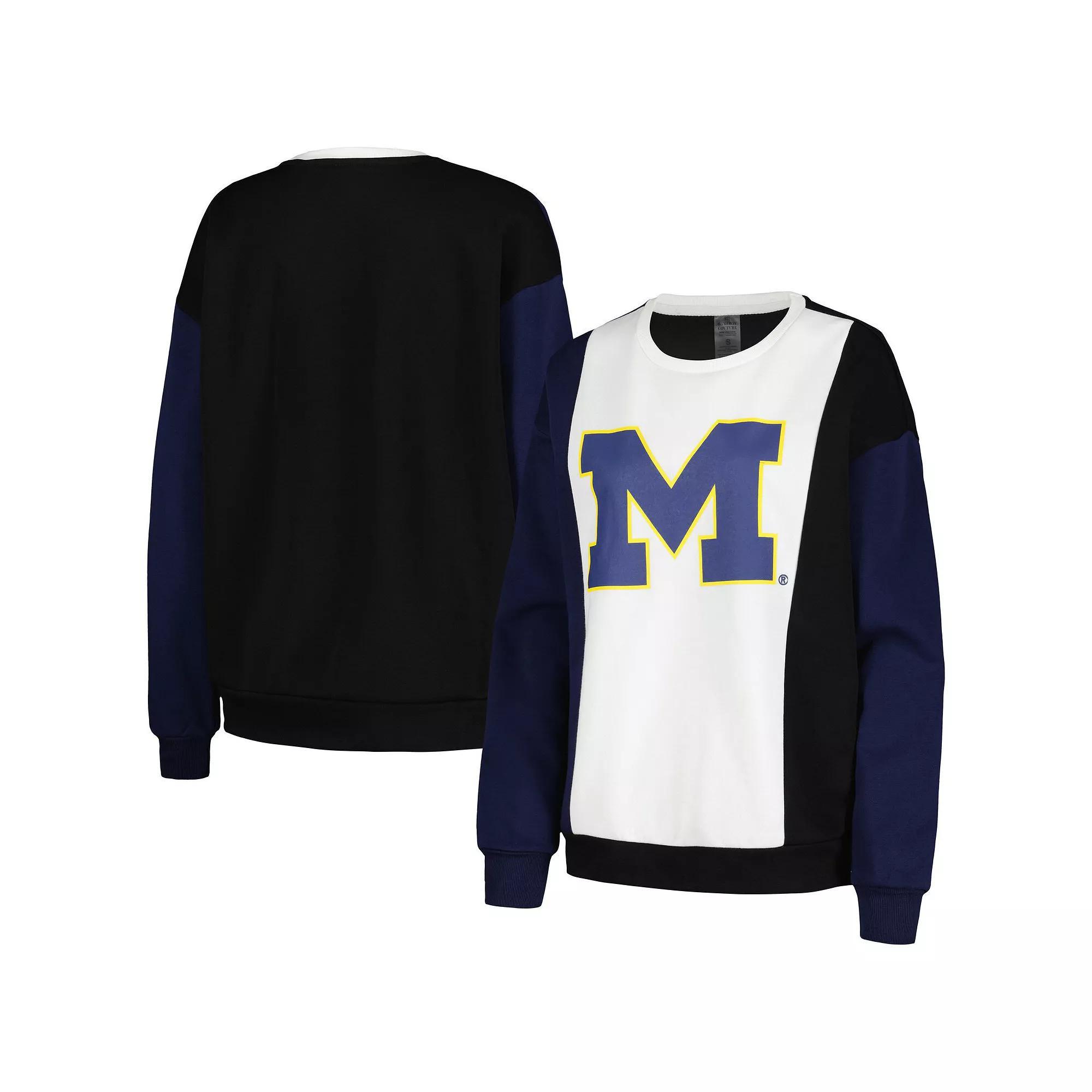 Women's Gameday Couture White/Black Michigan Wolverines Vertical Color-Block Pullover Sweatshirt, Size: XL Product Image