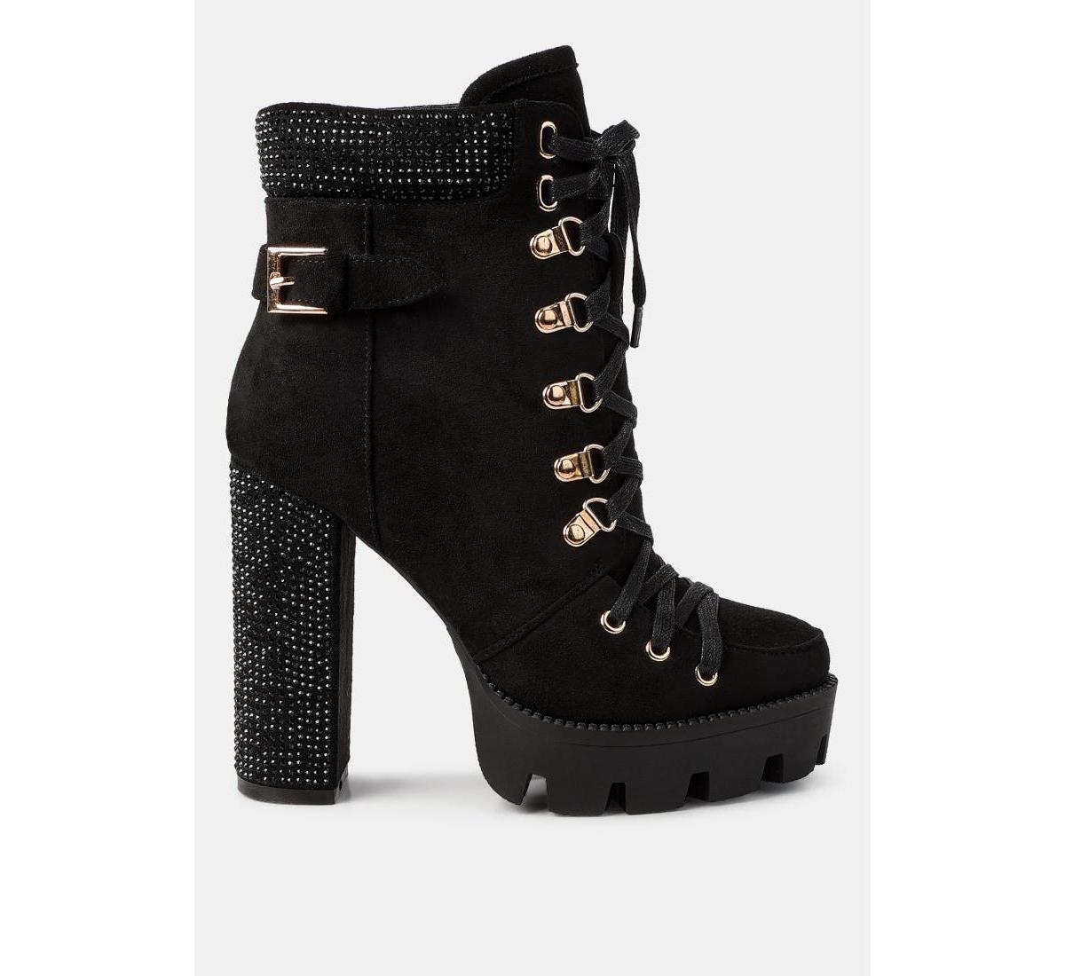 London Rag Birch Diamante Women's Platform Ankle Boots, Size: 6, Black Product Image