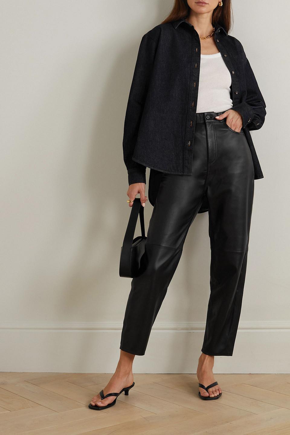 Cropped Leather Tapered Pants In Black Product Image