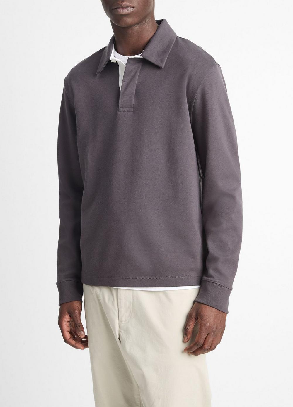 Mens Brushed Pima Cotton Long-Sleeve Polo Shirt, Black, Size XS Vince Product Image