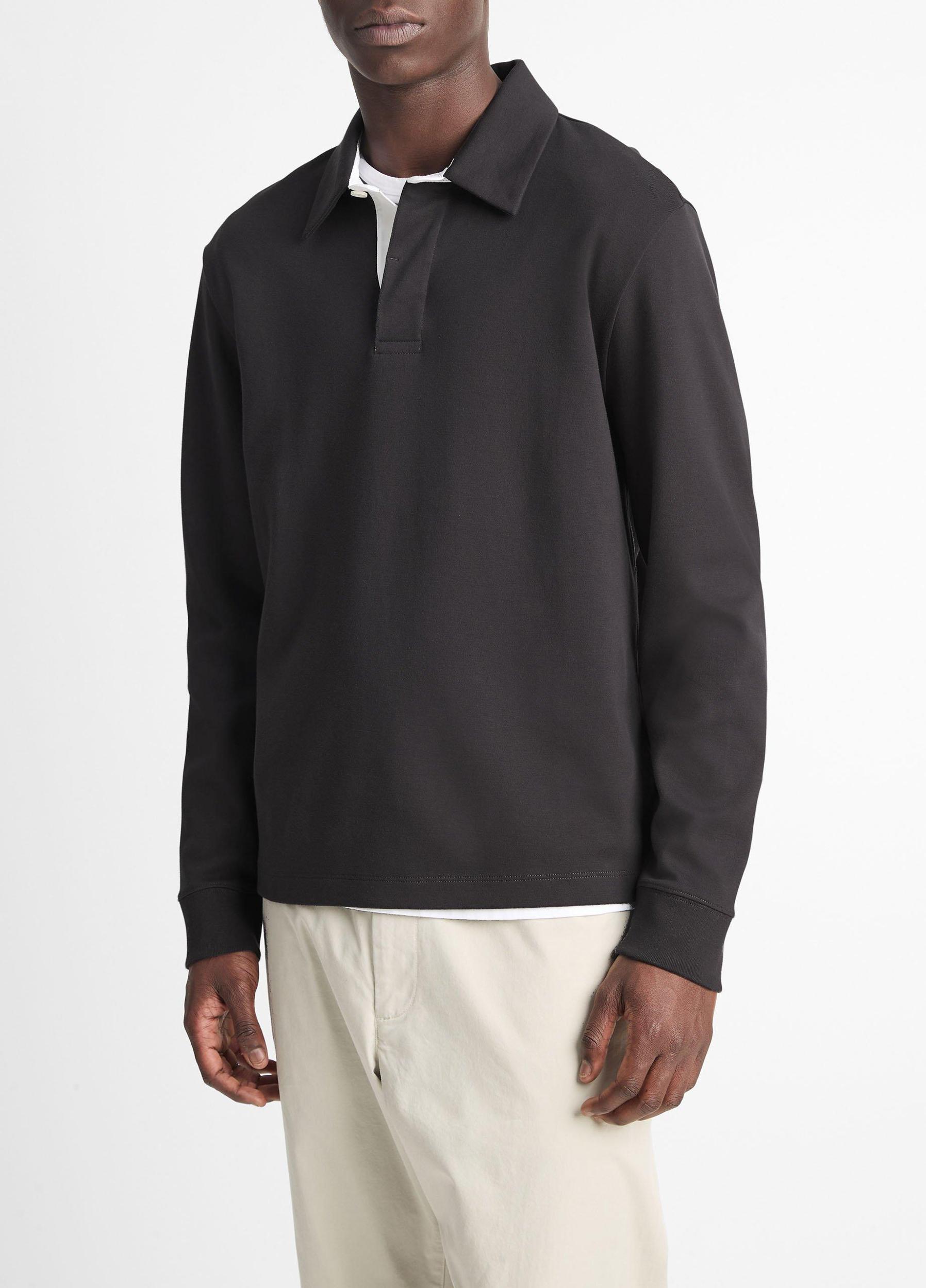 Brushed Pima Cotton Long-Sleeve Polo Shirt Product Image