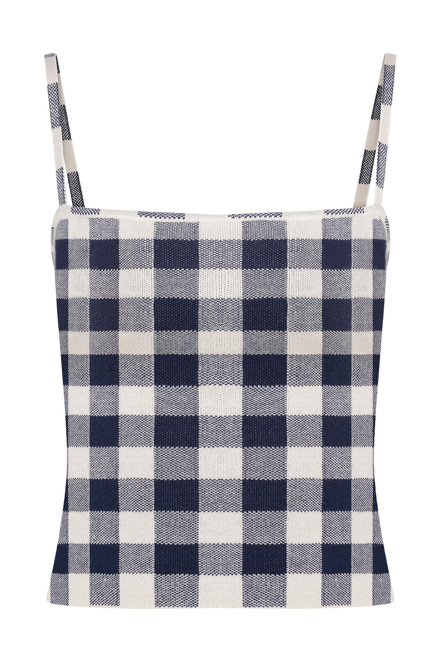 Marcie Sleeveless Knit Top - Navy Gingham Product Image