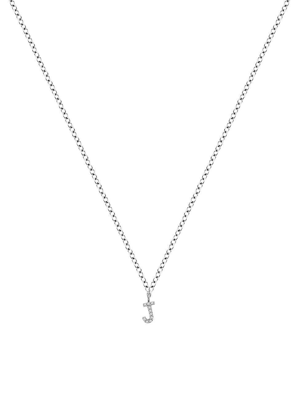 Womens 14K White Gold Diamond Intial Pendant Necklace Product Image