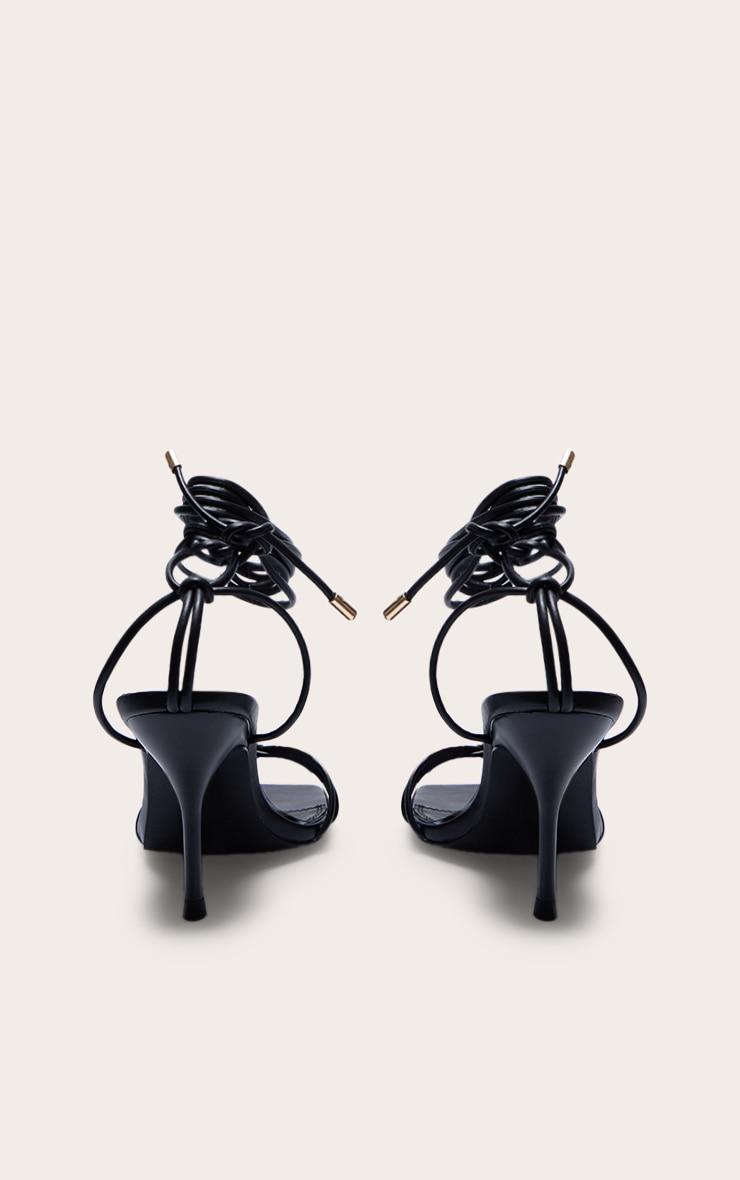Wide Fit Black PU Square Toe Lace Up High Stiletto Heeled Sandals Product Image