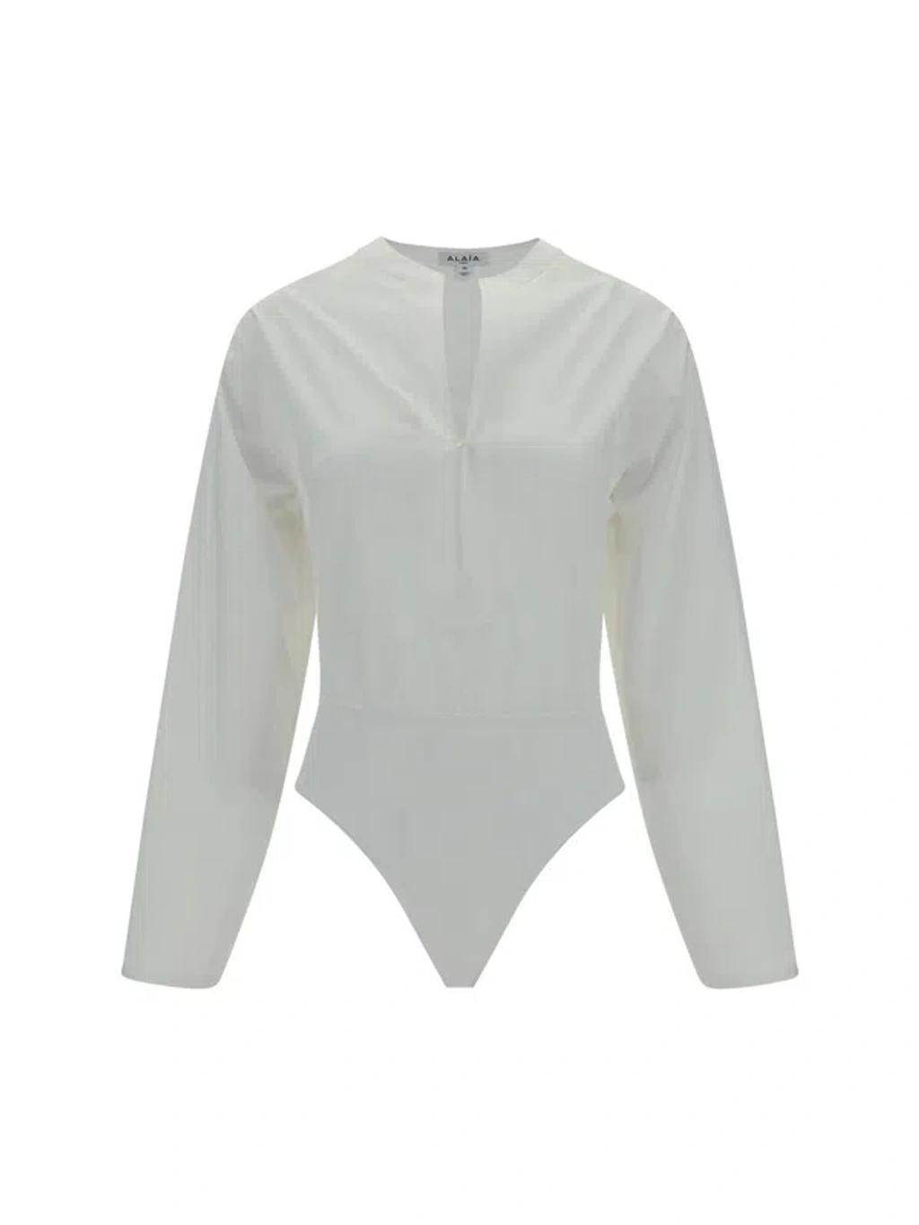 ALAÏA V-neck Body Shirt In White Product Image