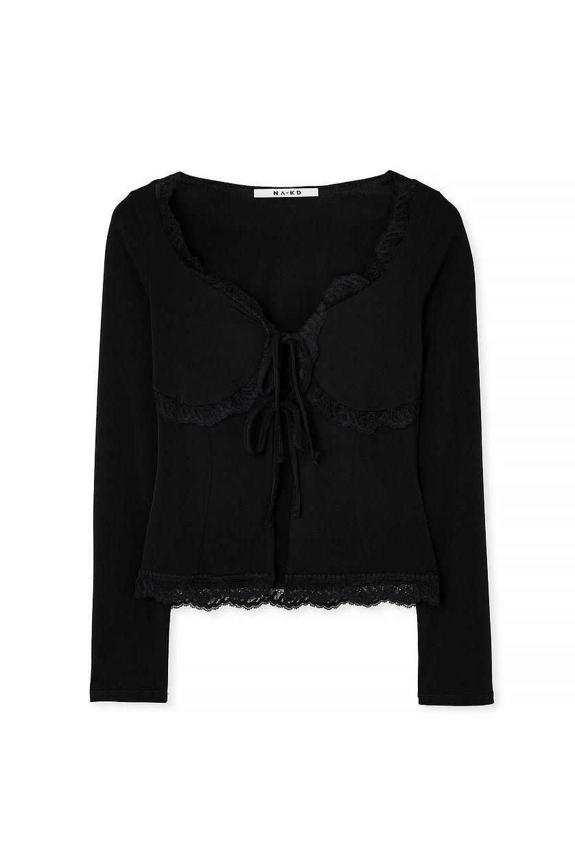 Long Sleeve Lace Tie Top Product Image