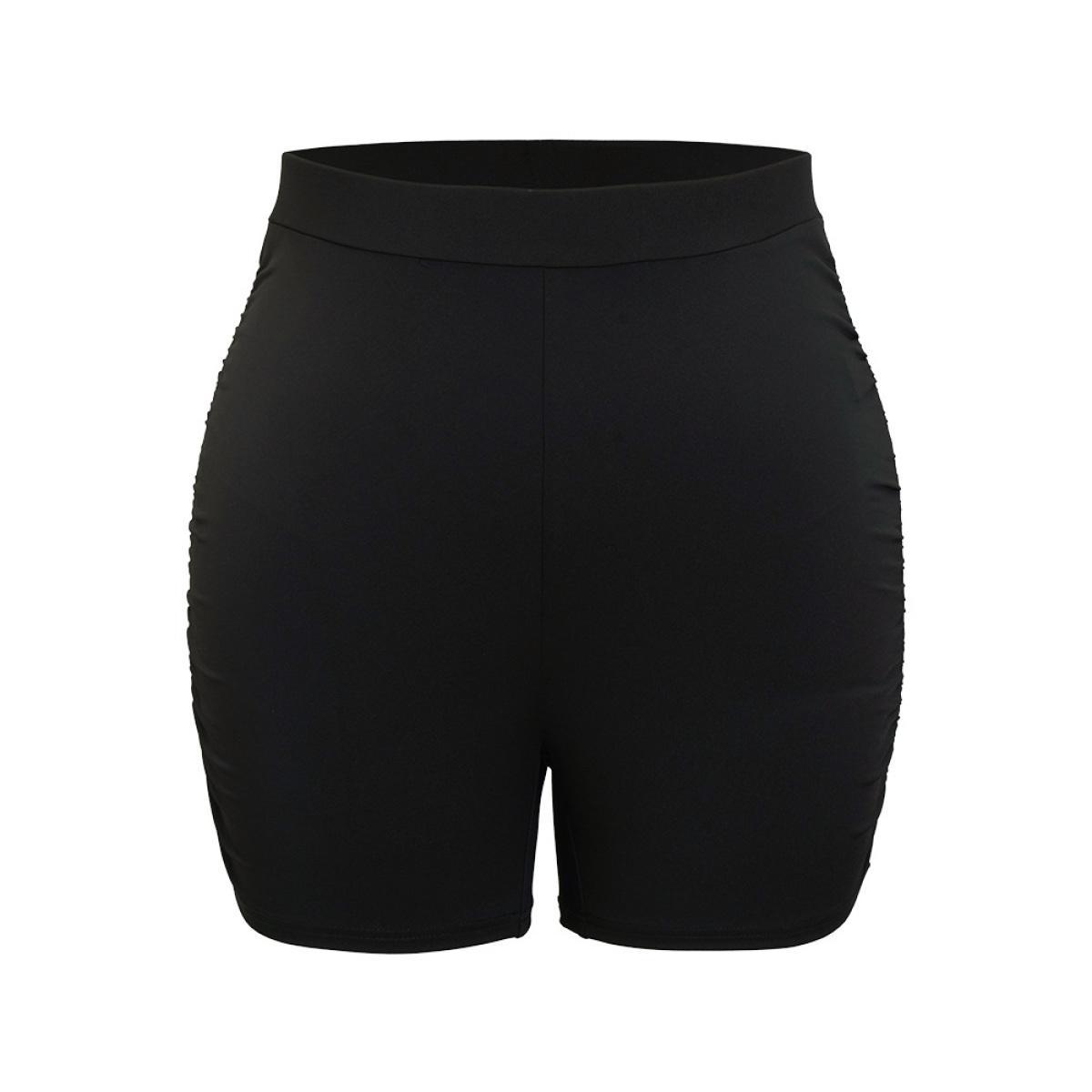 Plus Size Plain Skinny Ruched Side Shorts Women Black Casual High stretch Skinny High Rise Dailywear Leggings BloomChic 18-20/2X Product Image