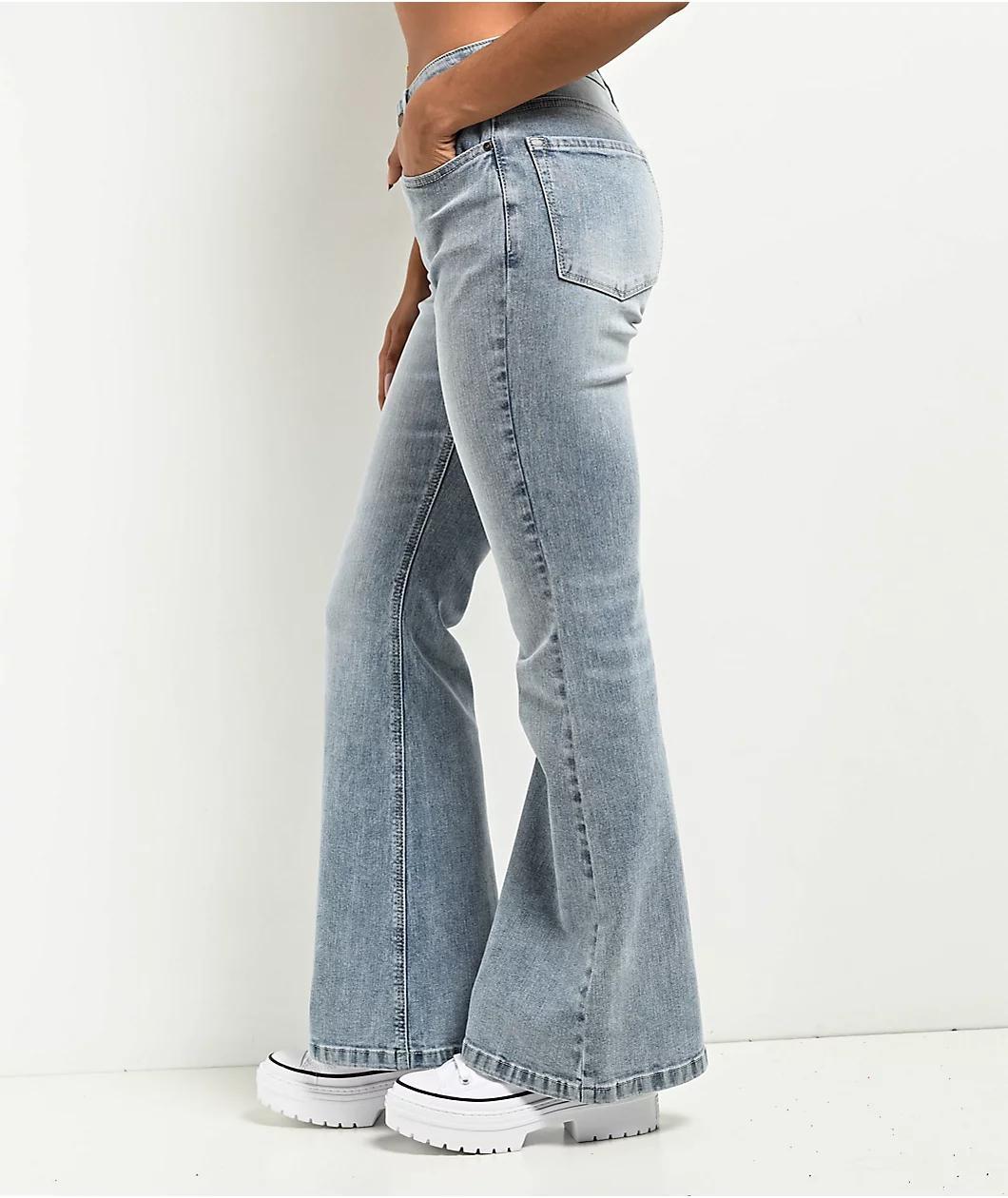Empyre Glimmer Blossom Light Blue Wash Mid Rise Flare Jeans Product Image