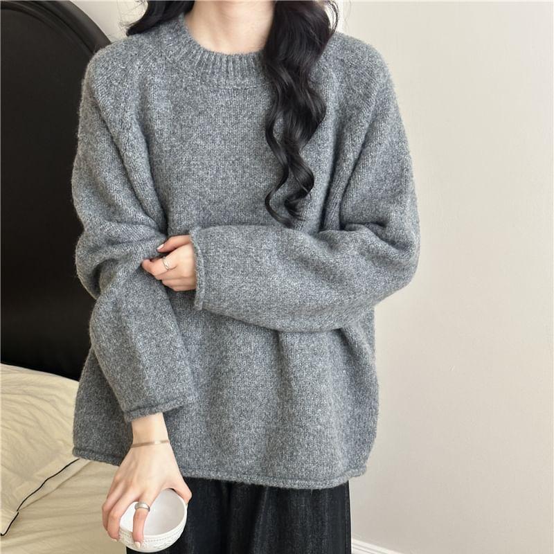 Crew Neck Plain Sweater Product Image