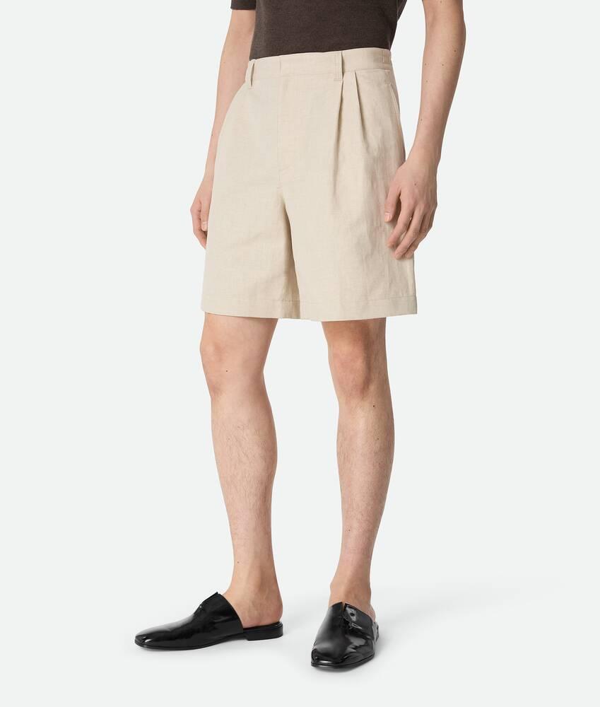 Men's Cotton And Linen Twill Shorts in Chalk/rock melange Product Image