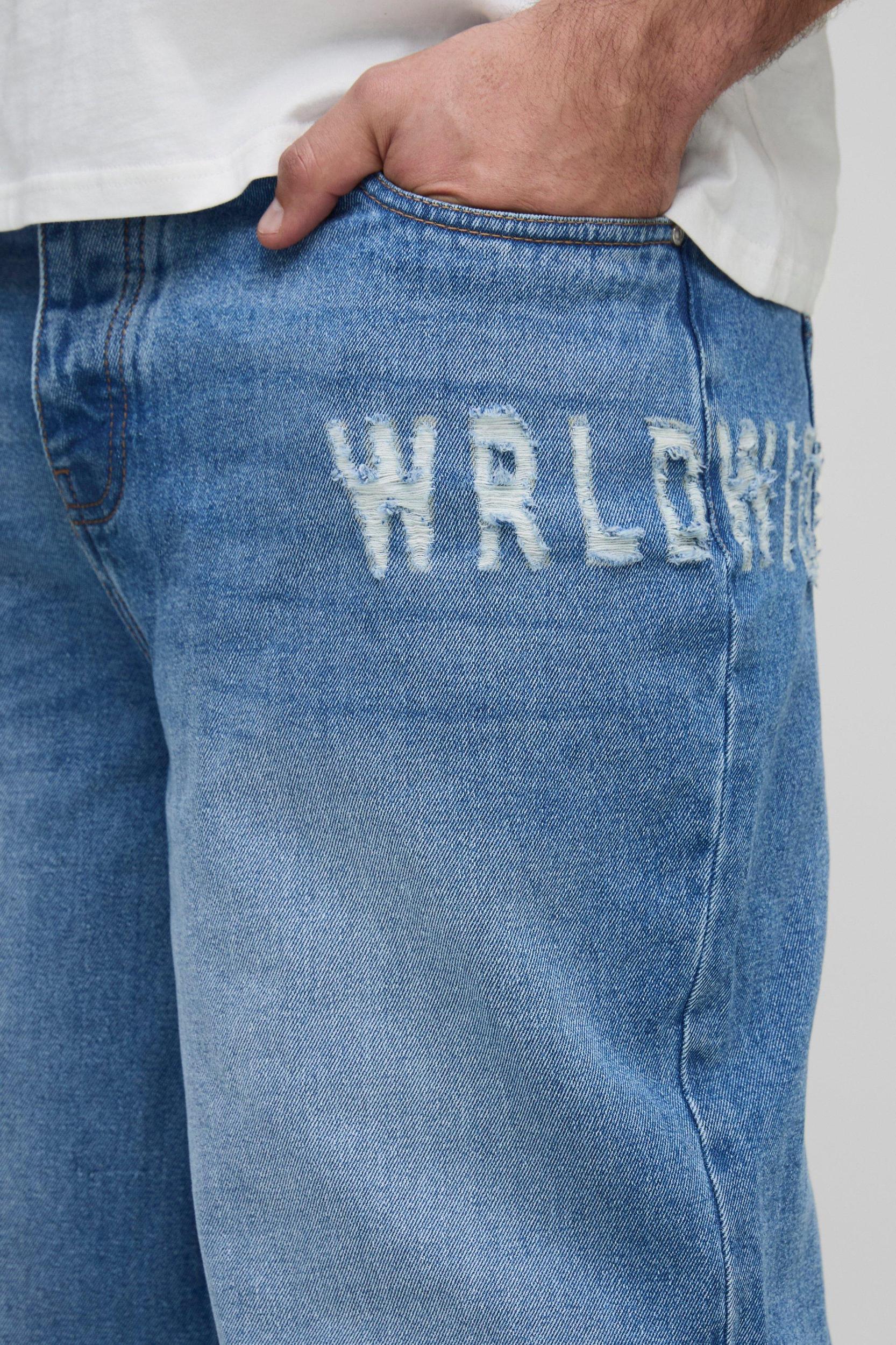 Plus WRLDWIDE Distressed Relaxed Fit Jeans | boohooMAN USA Product Image