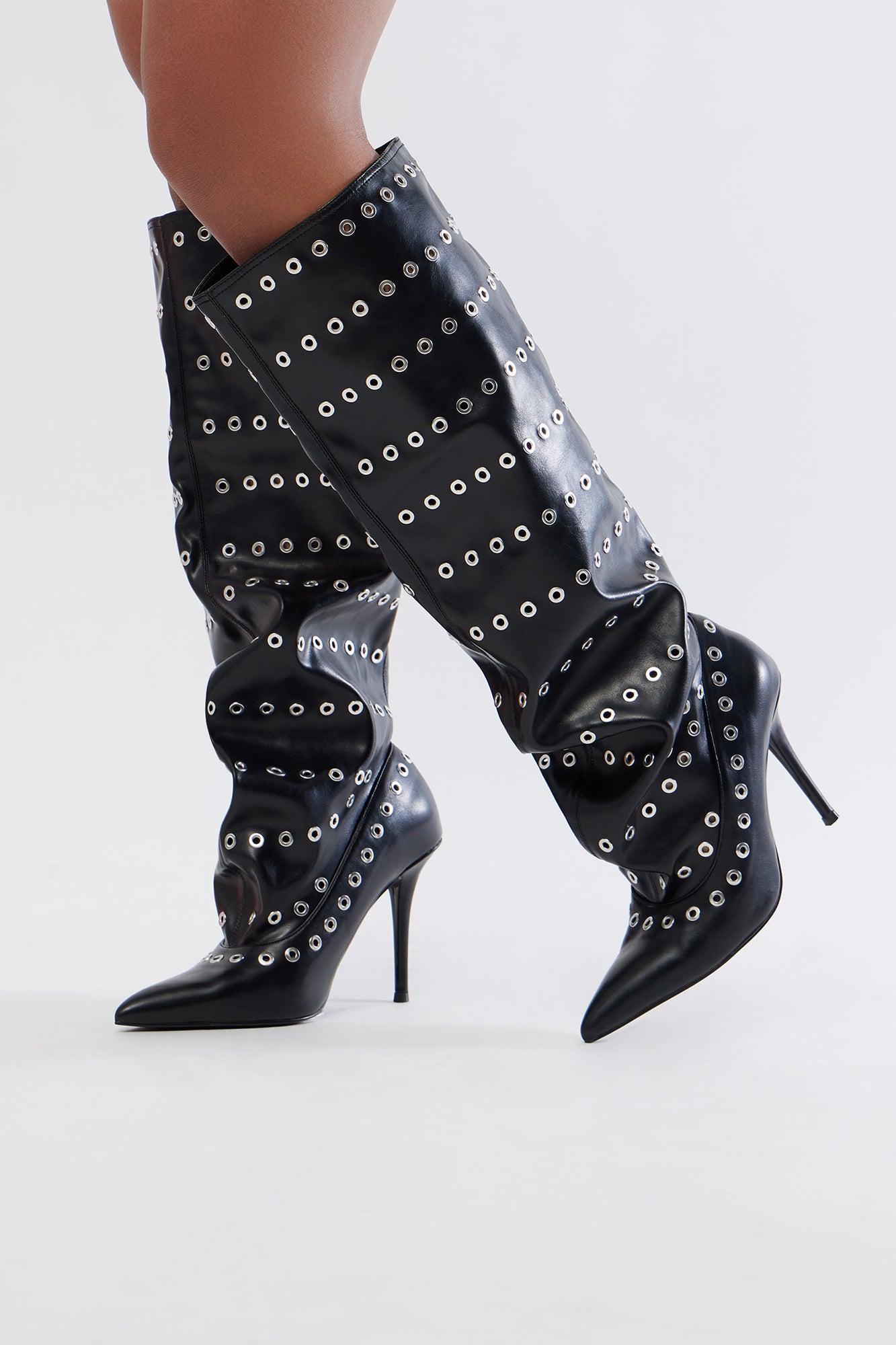Justine Grommet Knee High Boots - Black Product Image