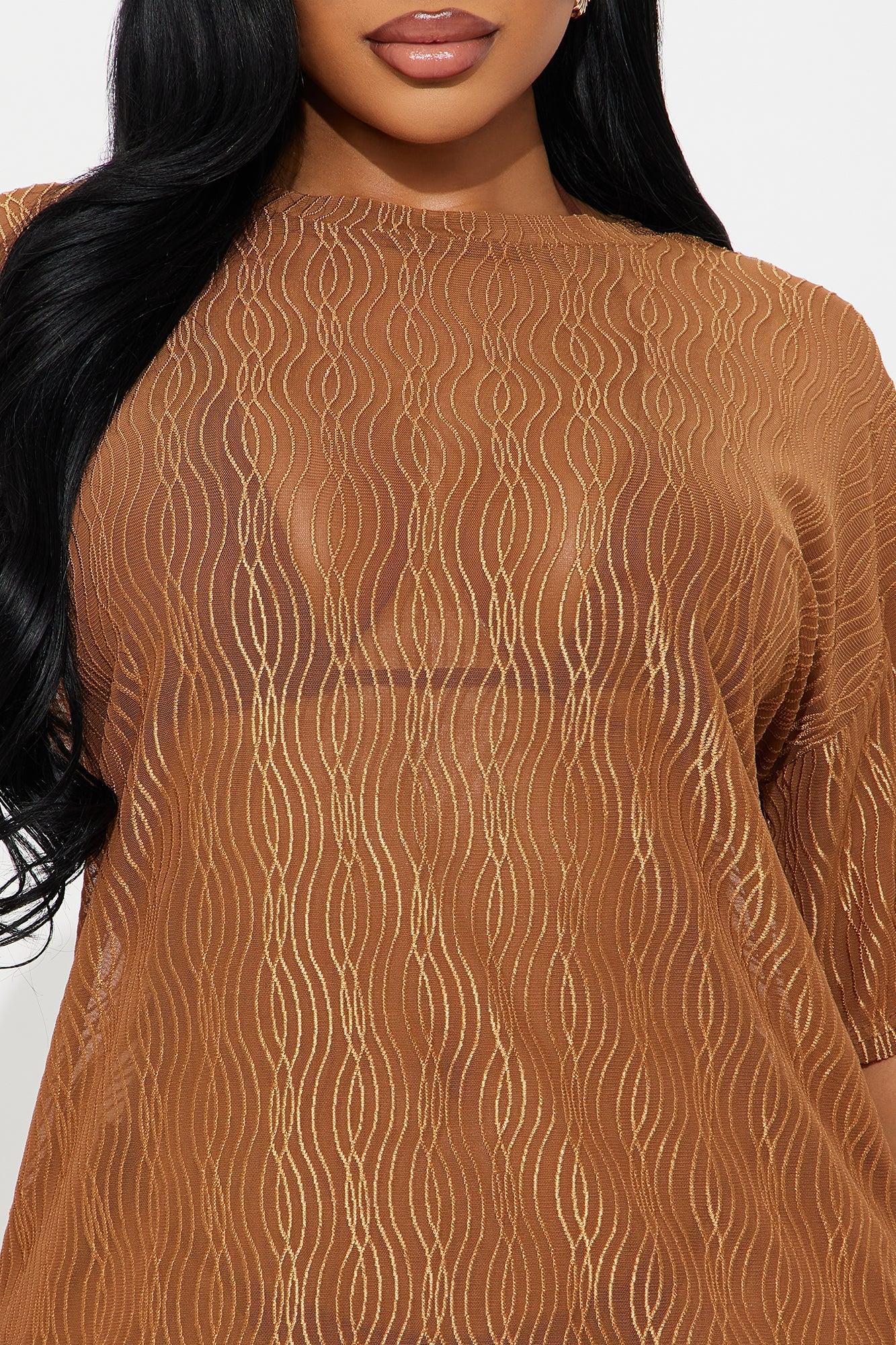 Summer Wave Textured Mesh Cover Up Dress - Mocha Product Image